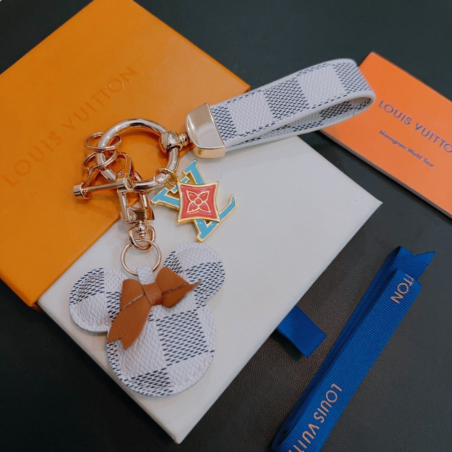 LV White Gray Mickey Mouse Charm