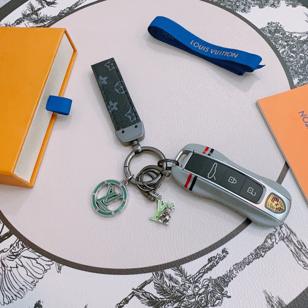 LV Silver Black Keychain Charm