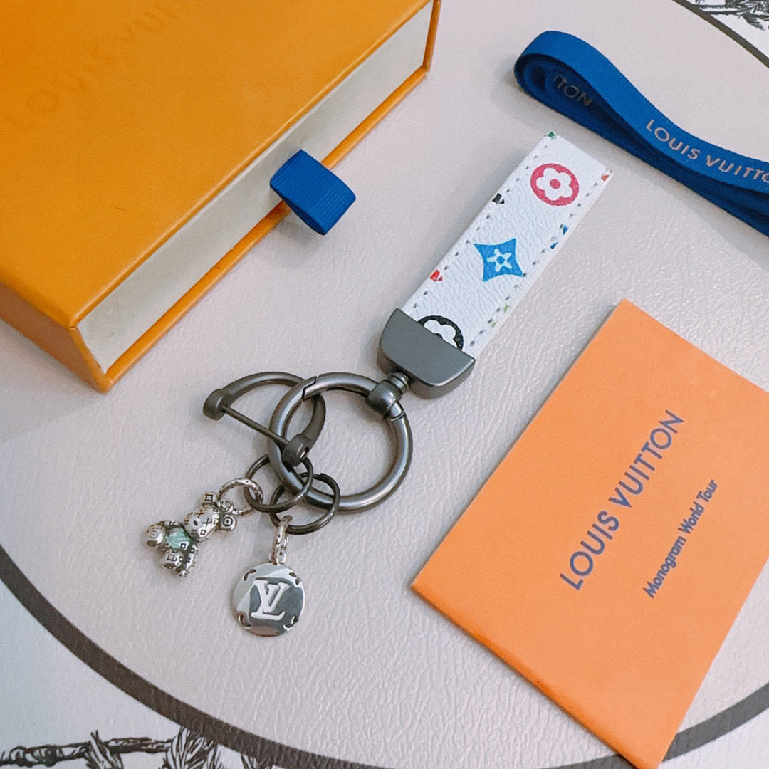 LV Silver White Keychain Charm