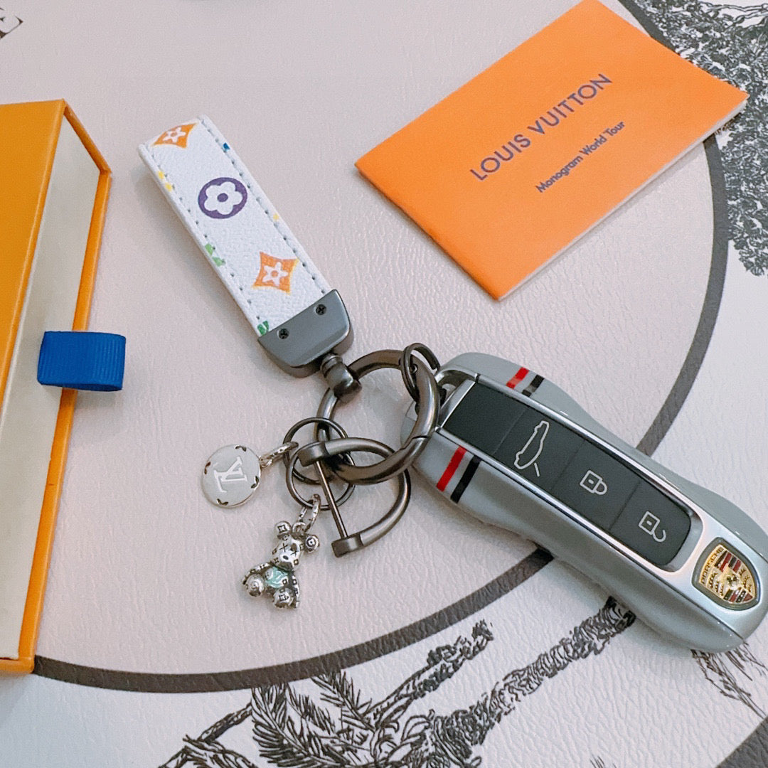 LV Silver White Keychain Charm