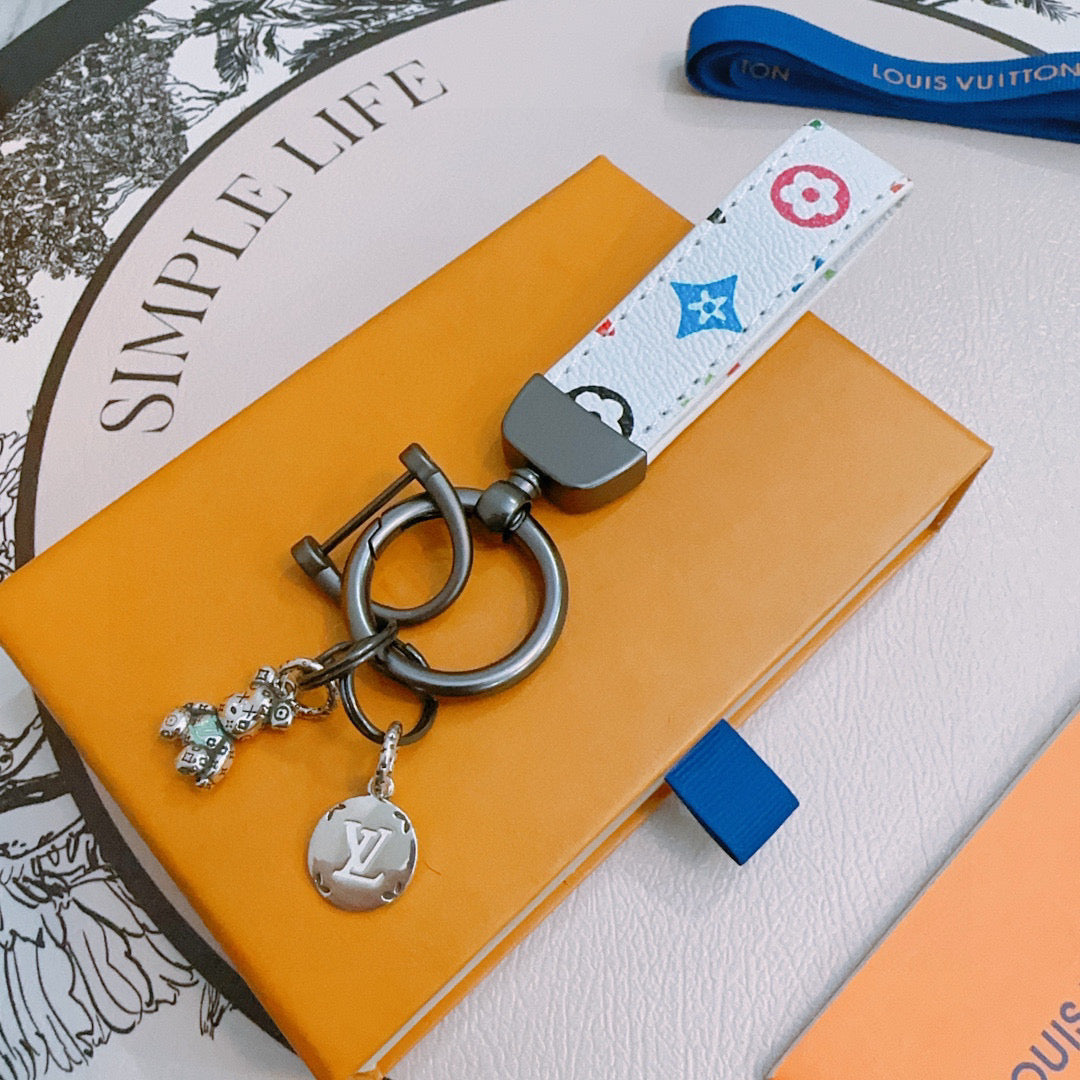 LV Silver White Keychain Charm