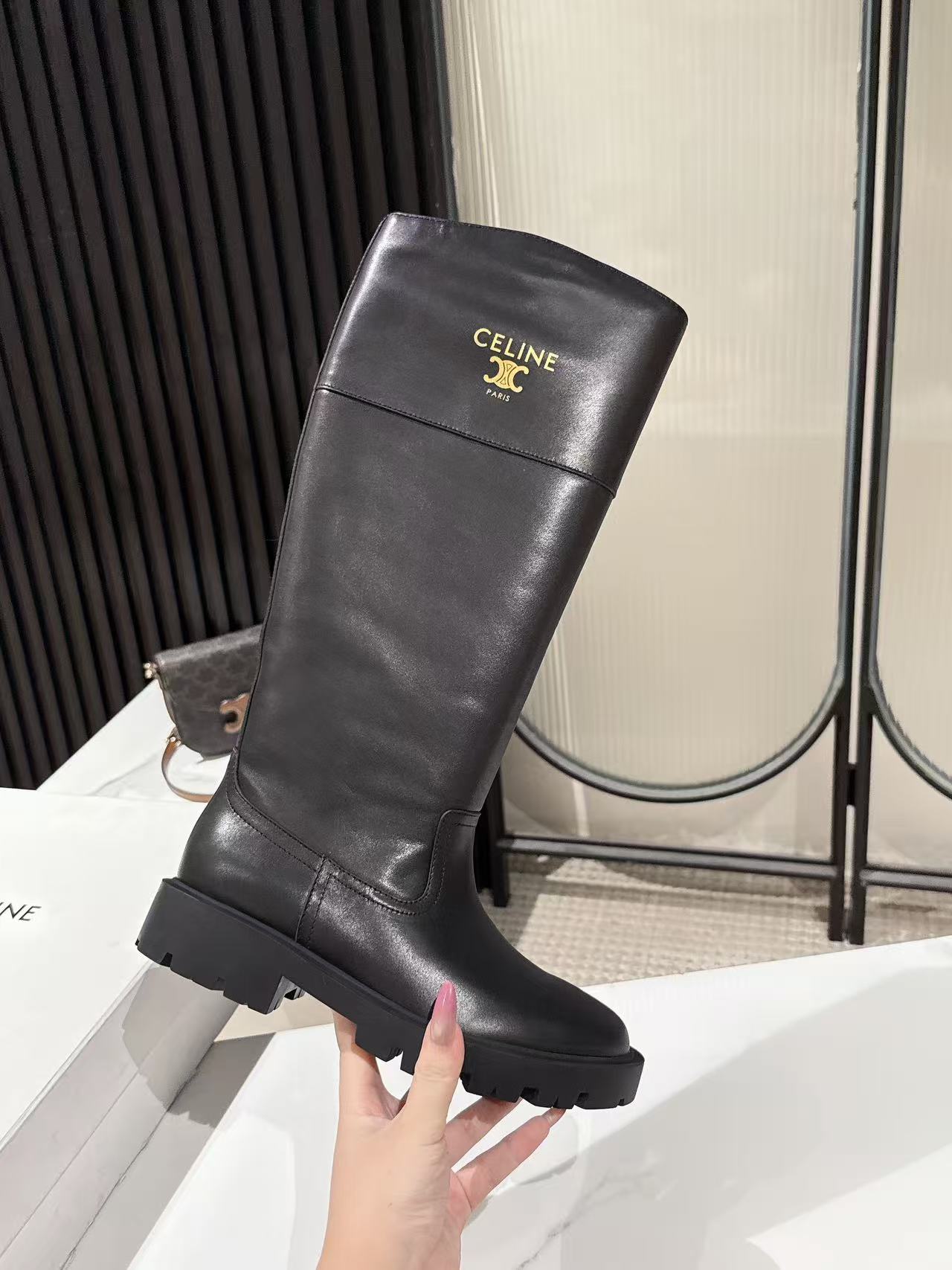 Celine Margaret High Boot Black Calfskin
