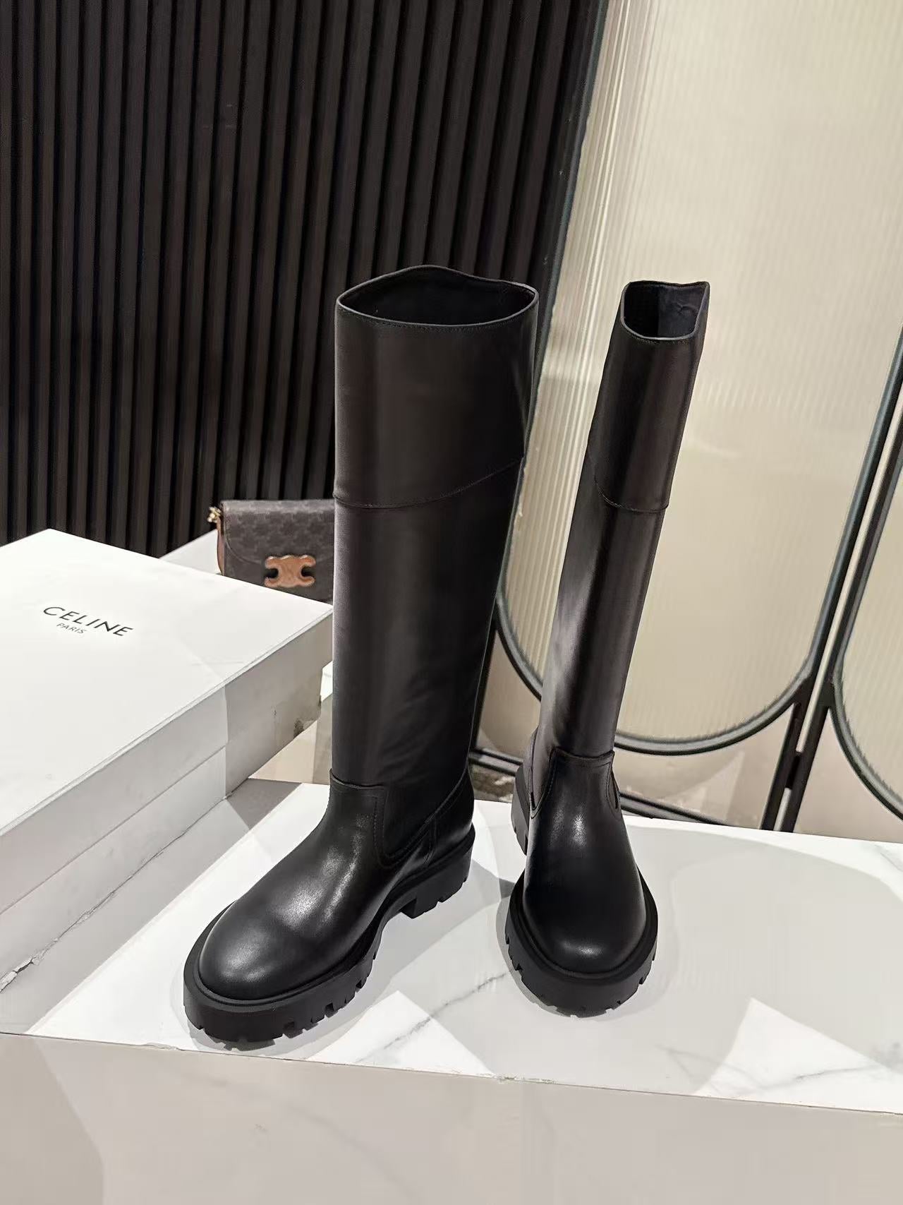 Celine Margaret High Boot Black Calfskin