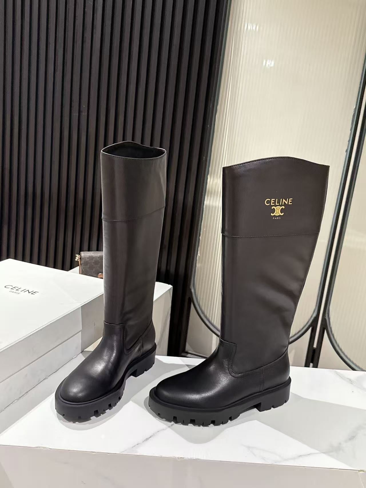 Celine Margaret High Boot Black Calfskin