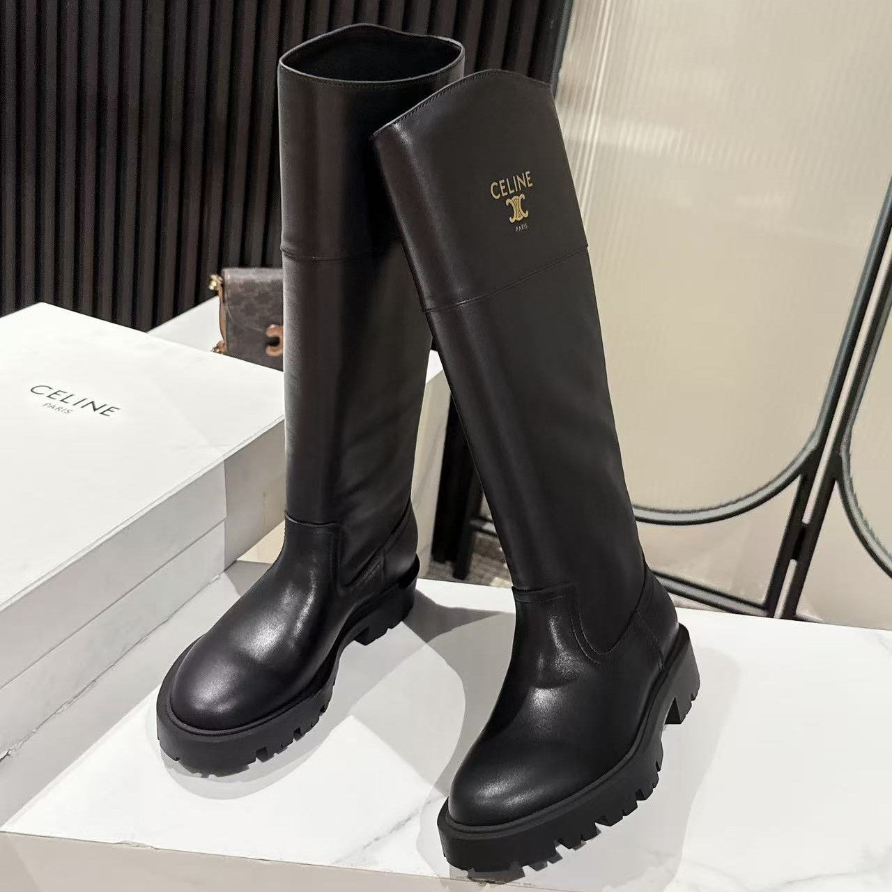 Celine Margaret High Boot Black Calfskin