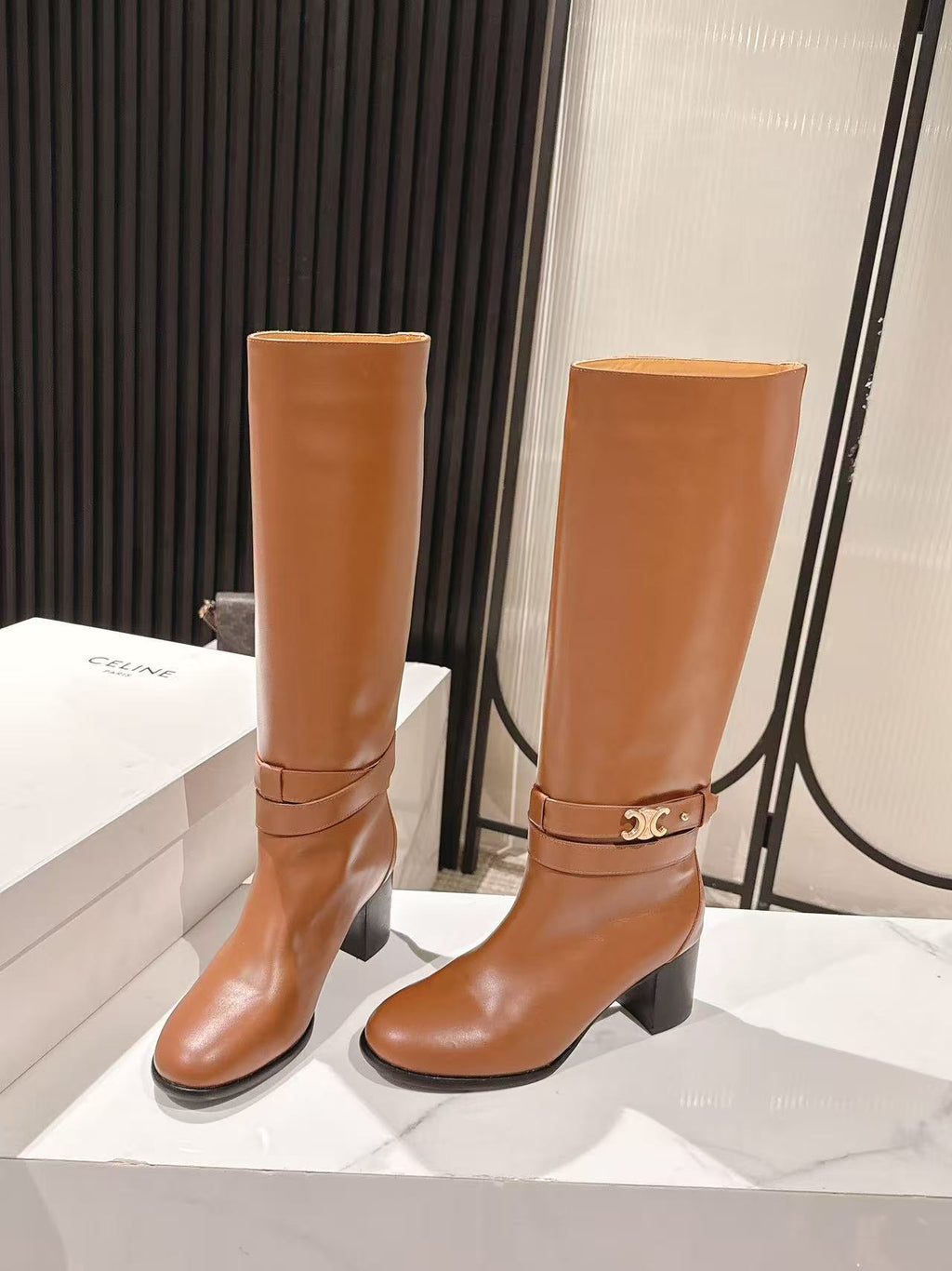 Celine Garance Triomphe High Boot 60mm Brown Calfskin