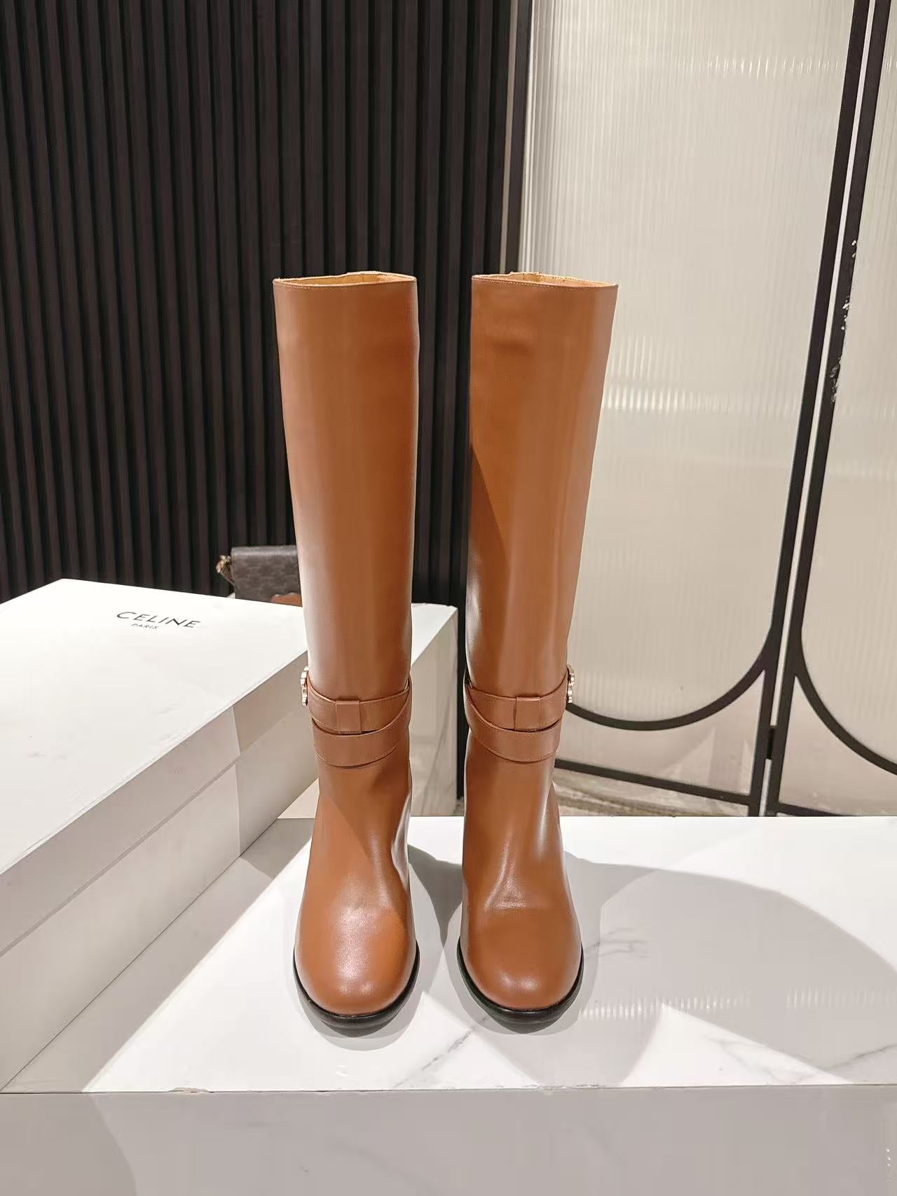 Celine Garance Triomphe High Boot 60mm Brown Calfskin