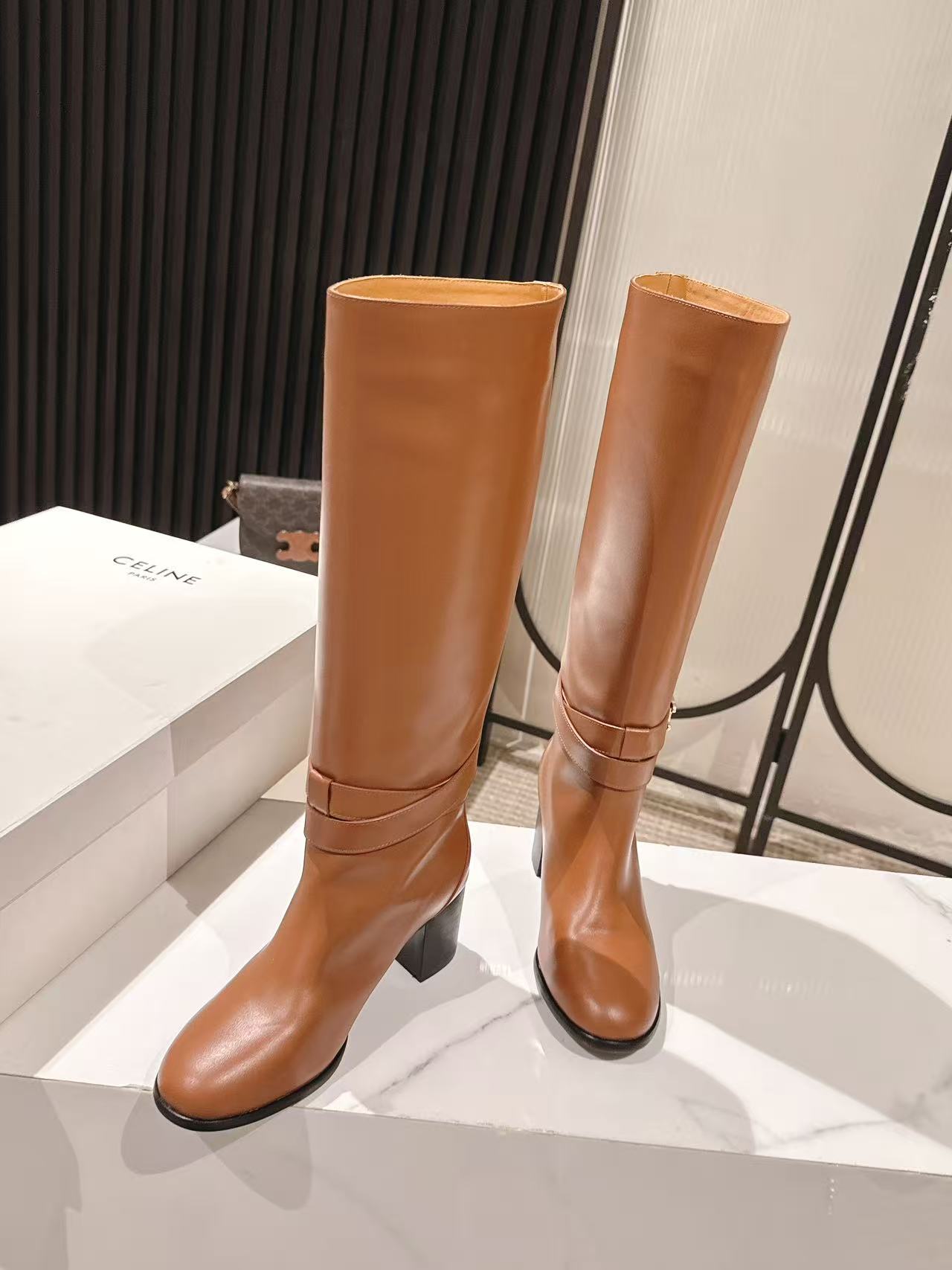 Celine Garance Triomphe High Boot 60mm Brown Calfskin