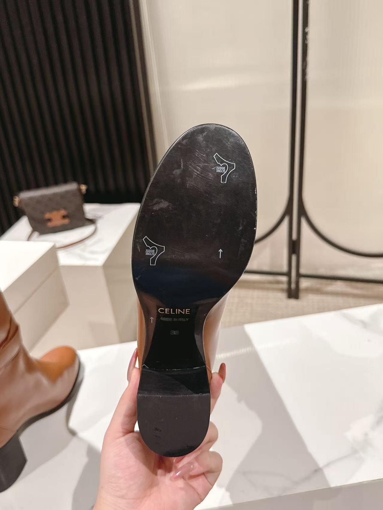 Celine Garance Triomphe High Boot 60mm Brown Calfskin