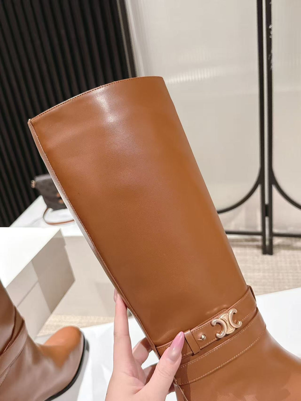 Celine Garance Triomphe High Boot 60mm Brown Calfskin