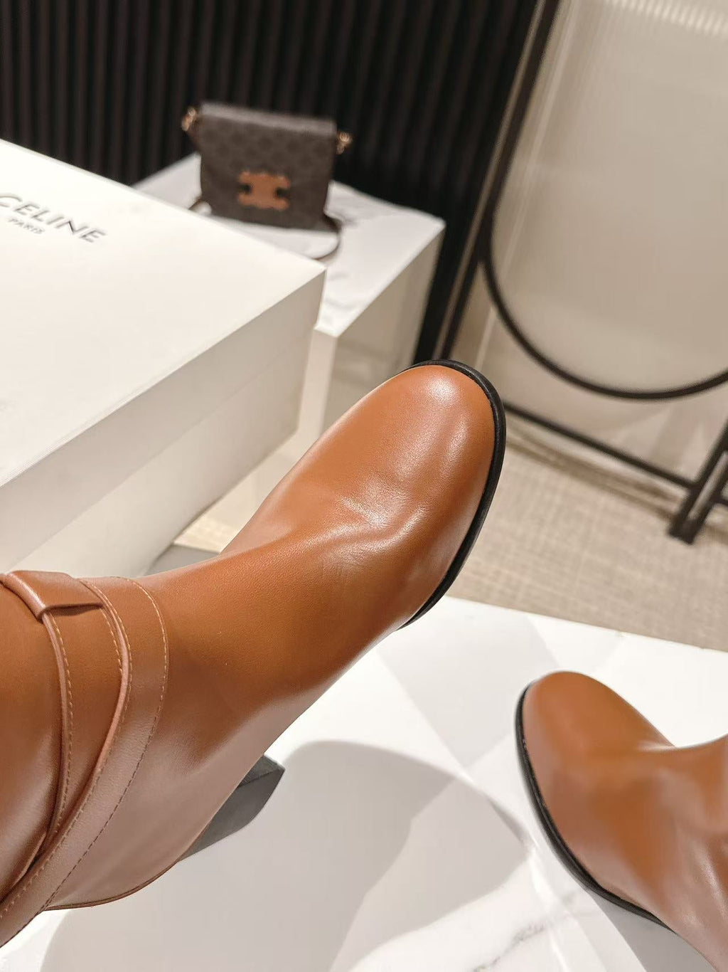 Celine Garance Triomphe High Boot 60mm Brown Calfskin