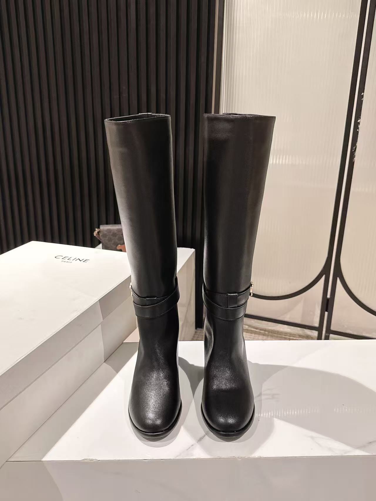 Celine Garance Triomphe High Boot 60mm Black Calfskin