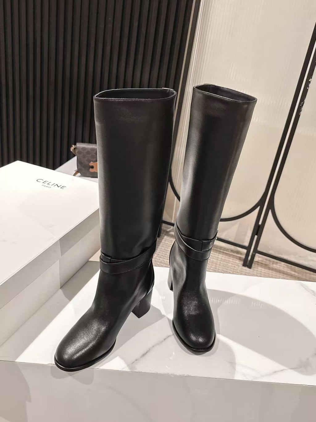 Celine Garance Triomphe High Boot 60mm Black Calfskin