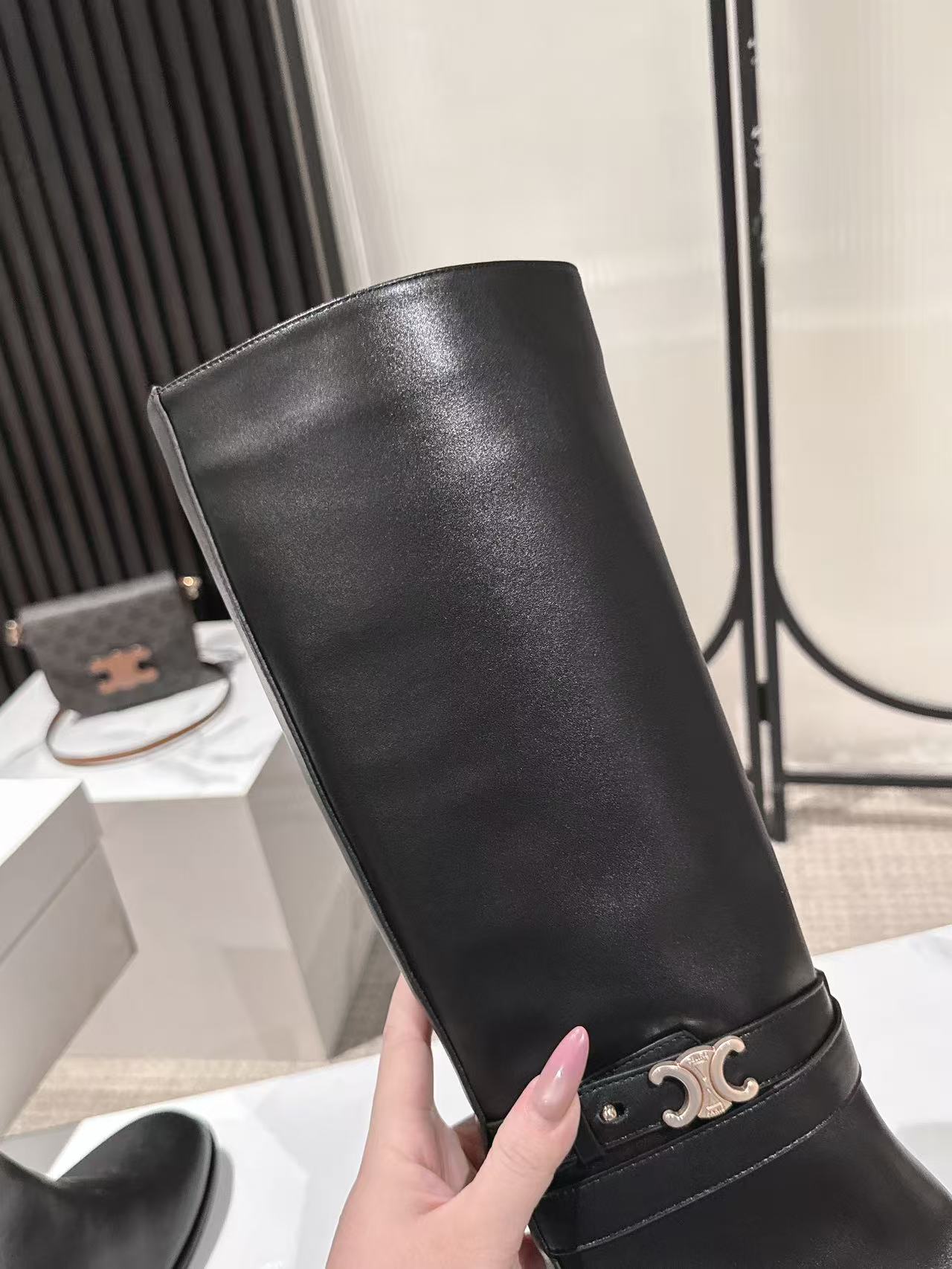 Celine Garance Triomphe High Boot 60mm Black Calfskin