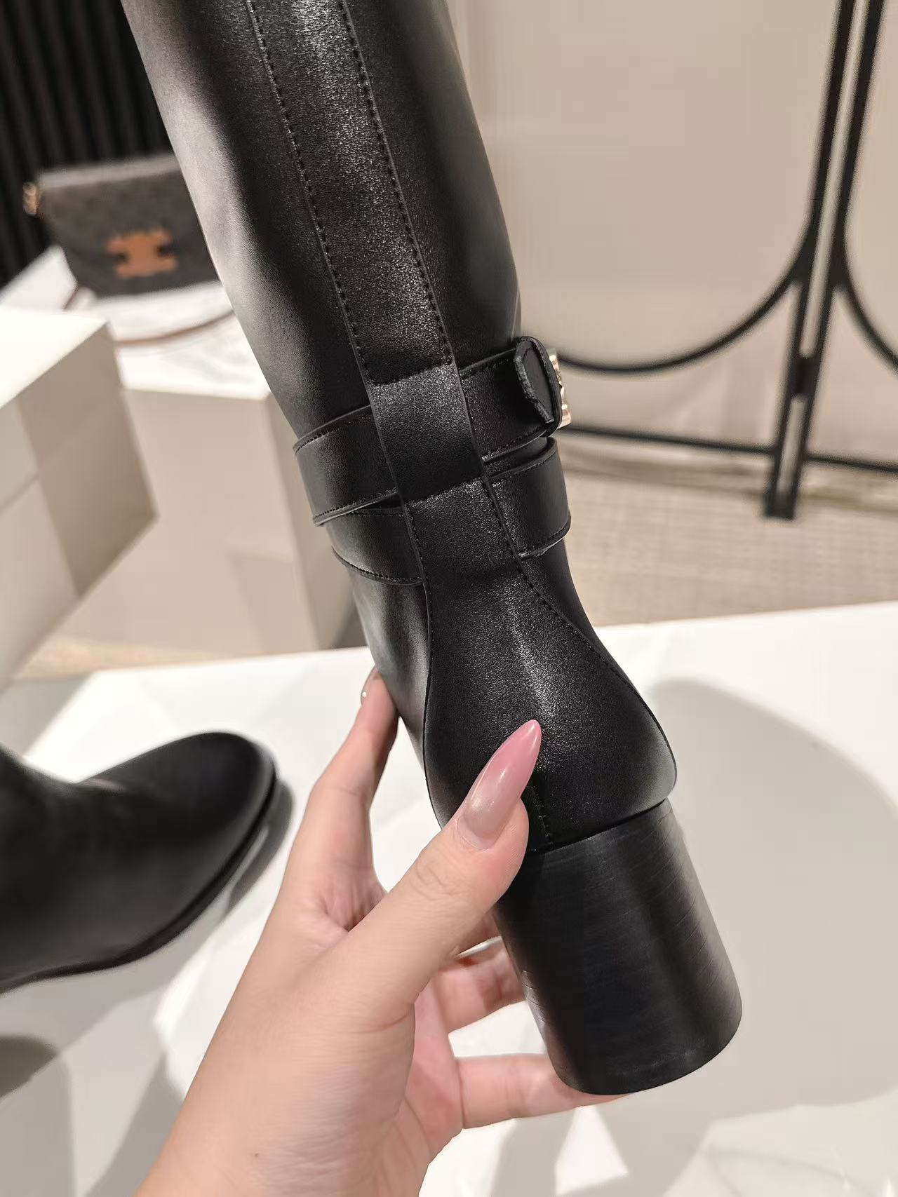 Celine Garance Triomphe High Boot 60mm Black Calfskin