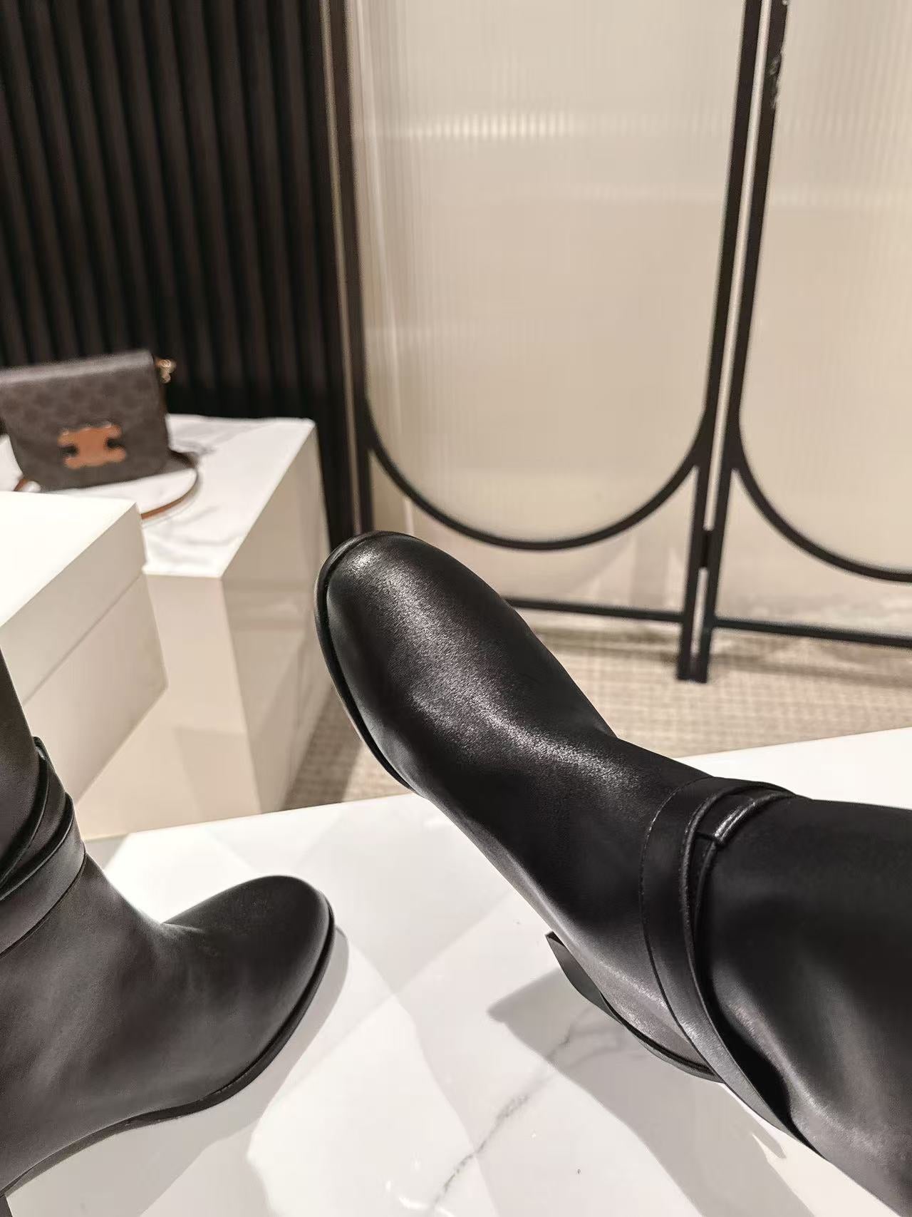 Celine Garance Triomphe High Boot 60mm Black Calfskin