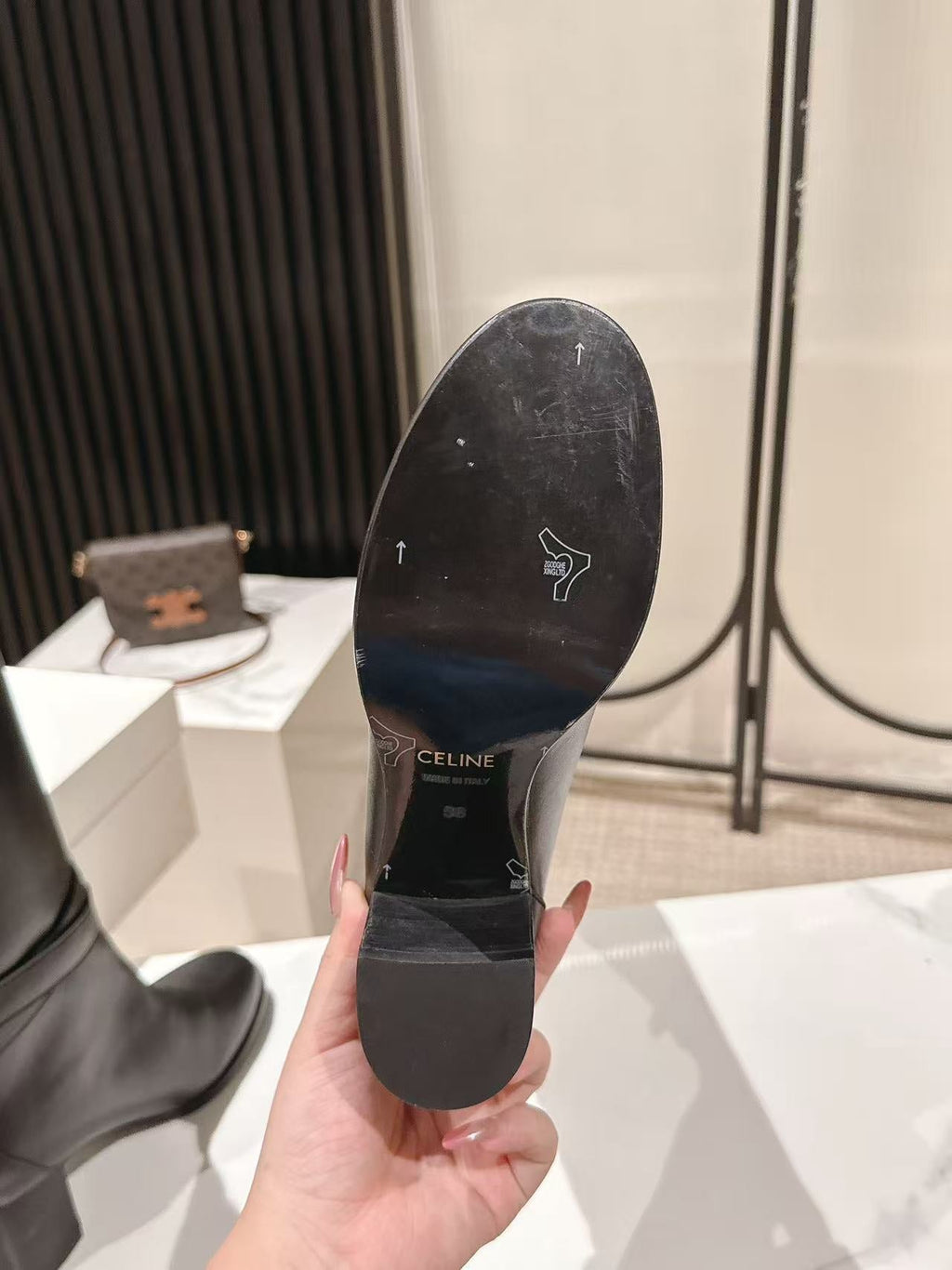 Celine Garance Triomphe High Boot 60mm Black Calfskin