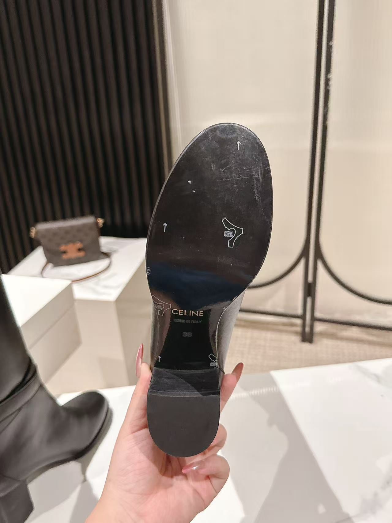 Celine Garance Triomphe High Boot 60mm Black Calfskin