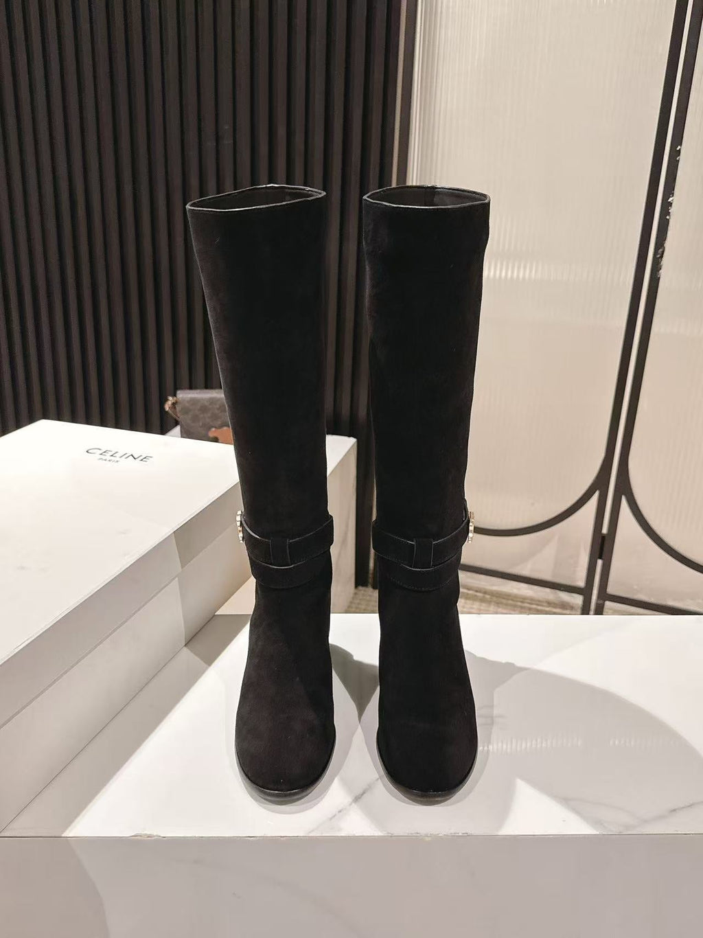 Celine Garance Triomphe High Boot 60mm Black Suede
