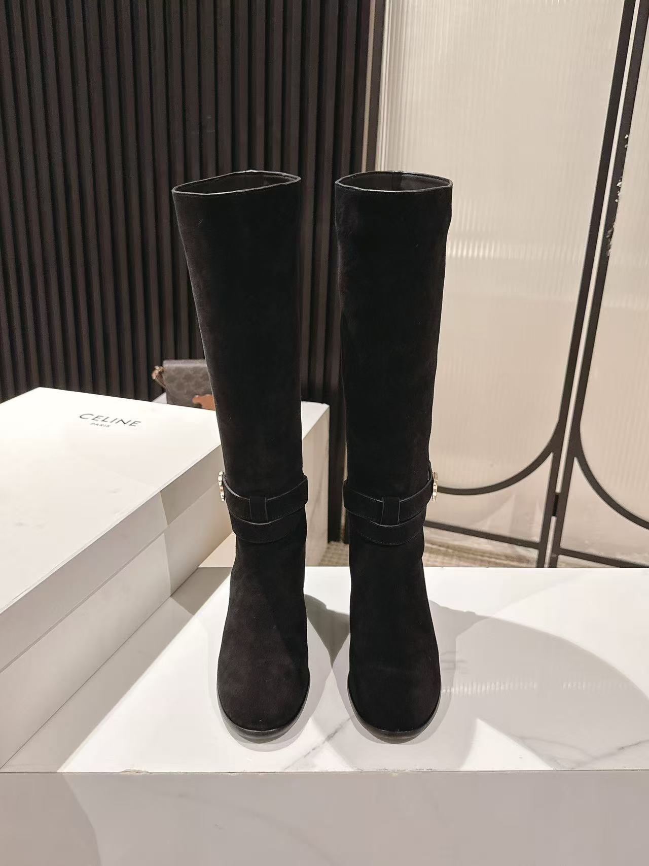 Celine Garance Triomphe High Boot 60mm Black Suede