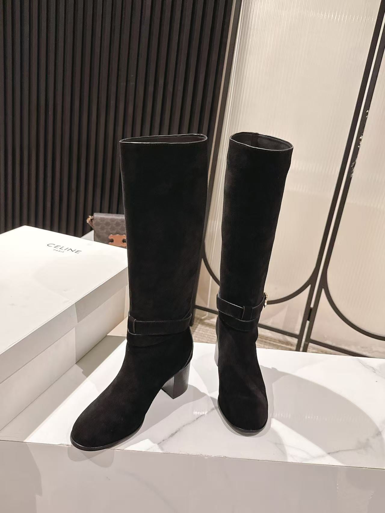 Celine Garance Triomphe High Boot 60mm Black Suede