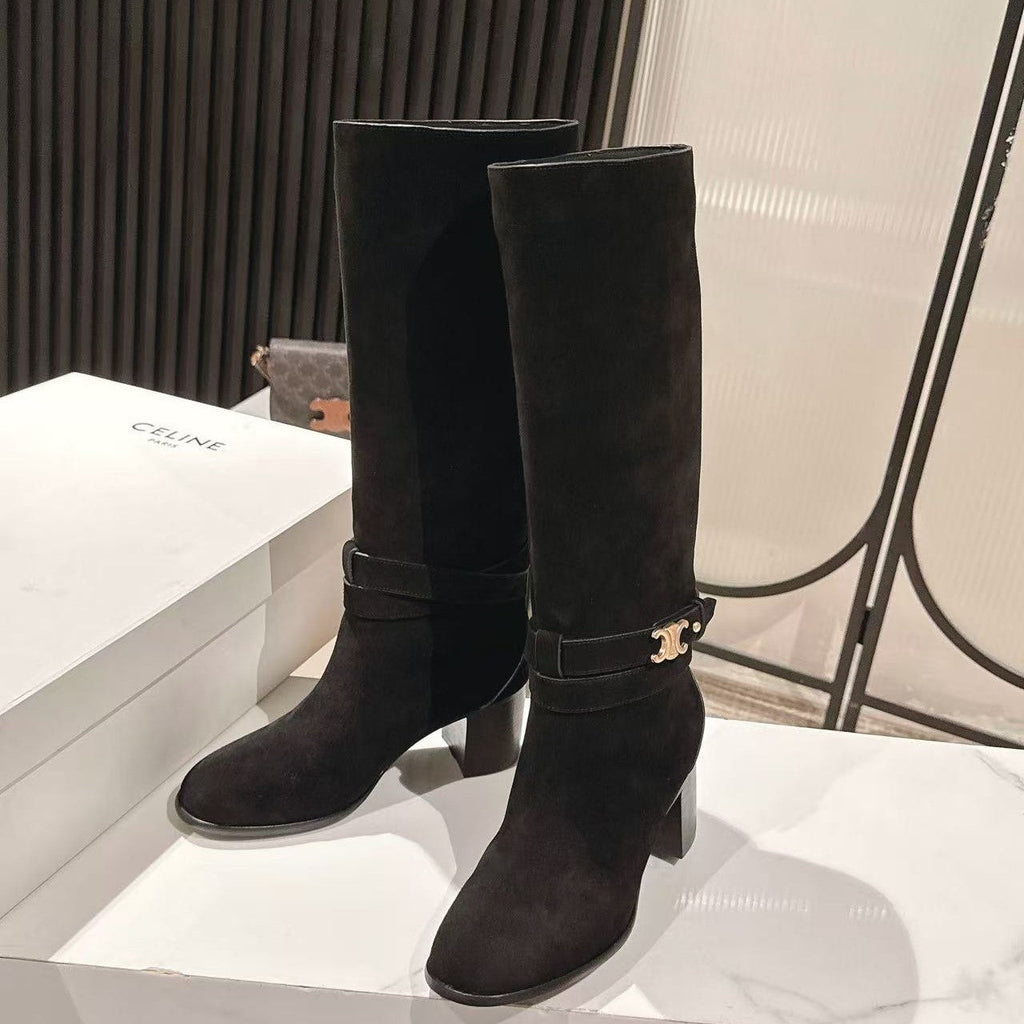 Celine Garance Triomphe High Boot 60mm Black Suede