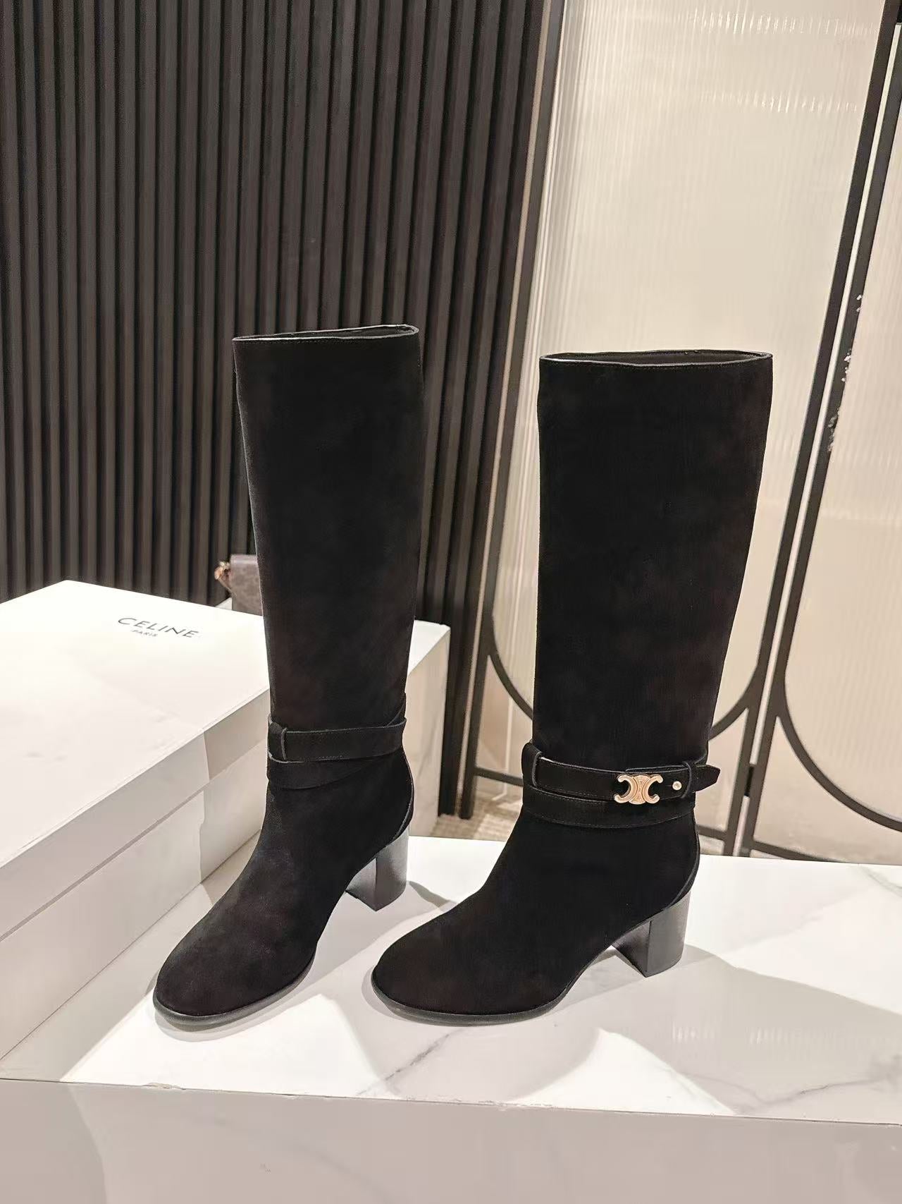 Celine Garance Triomphe High Boot 60mm Black Suede