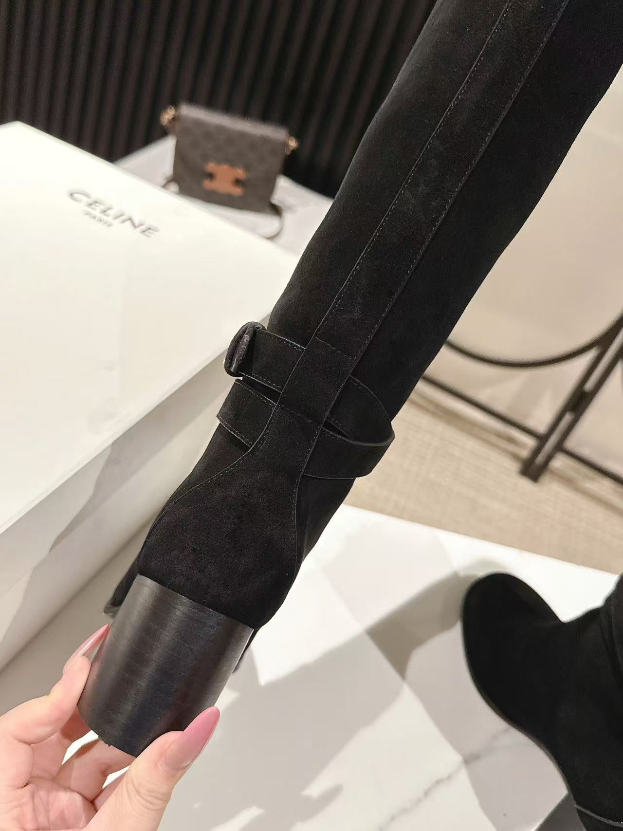 Celine Garance Triomphe High Boot 60mm Black Suede