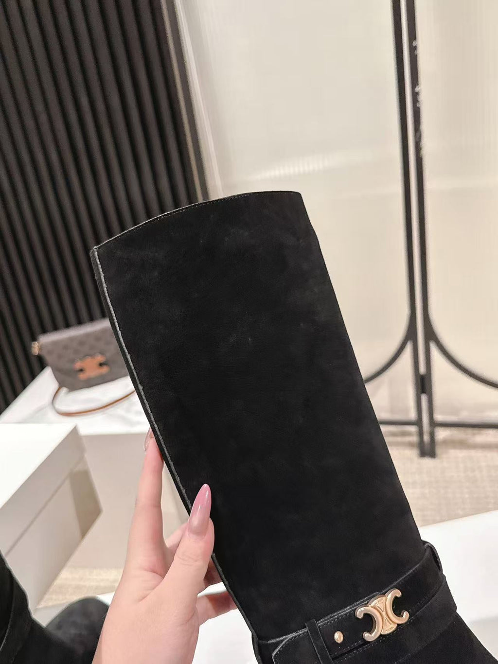 Celine Garance Triomphe High Boot 60mm Black Suede