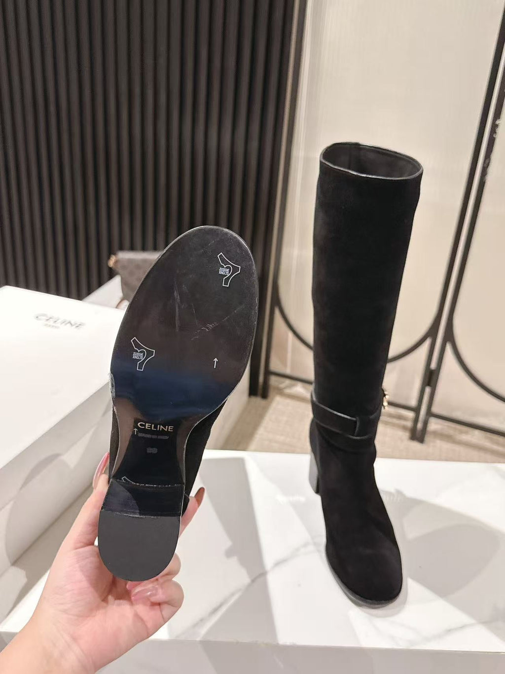 Celine Garance Triomphe High Boot 60mm Black Suede