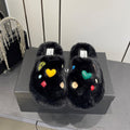 CC Double C Furry Slippers Black Fur 554698