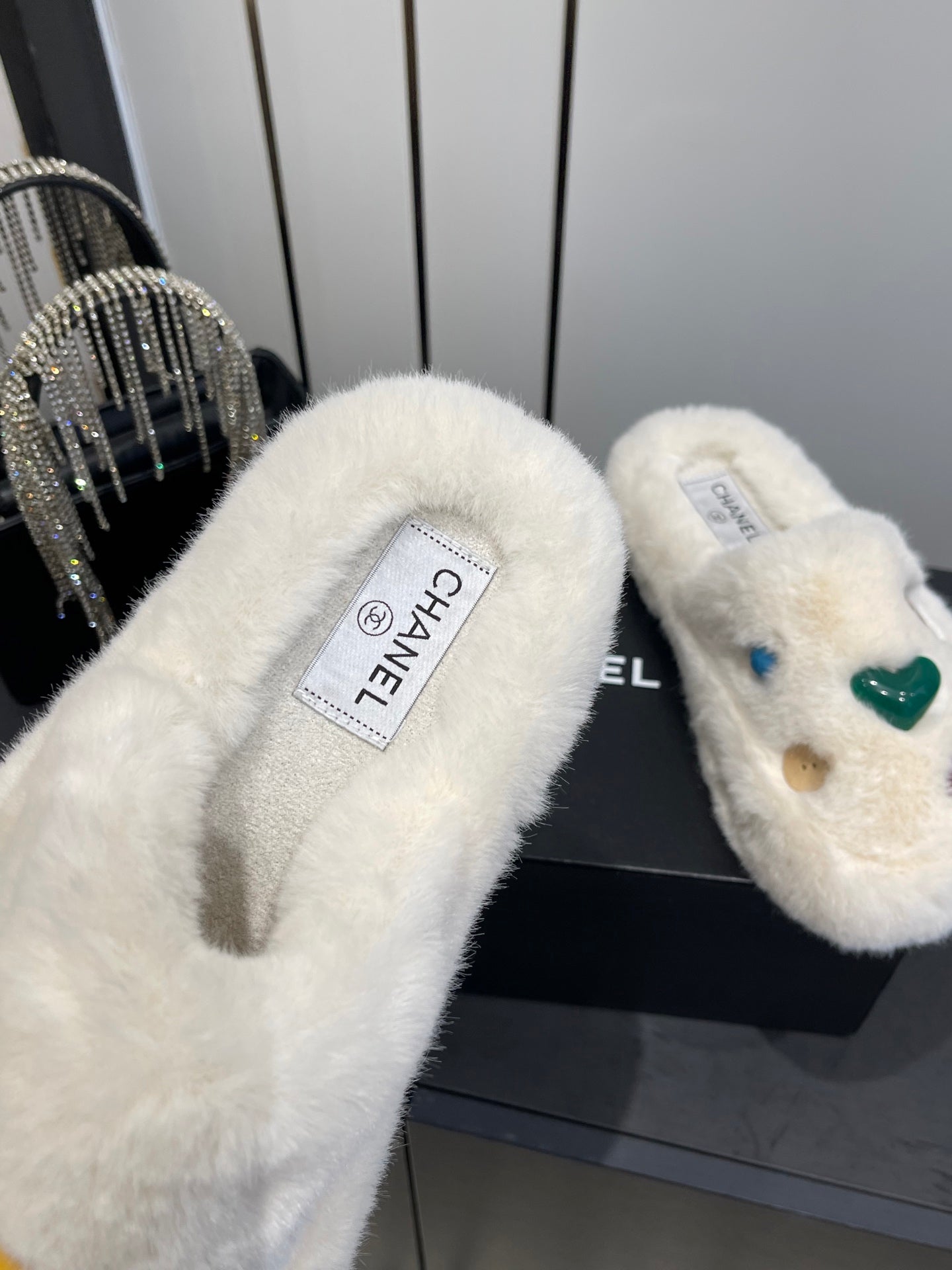 CC Double C Furry Slippers White Fur 554699