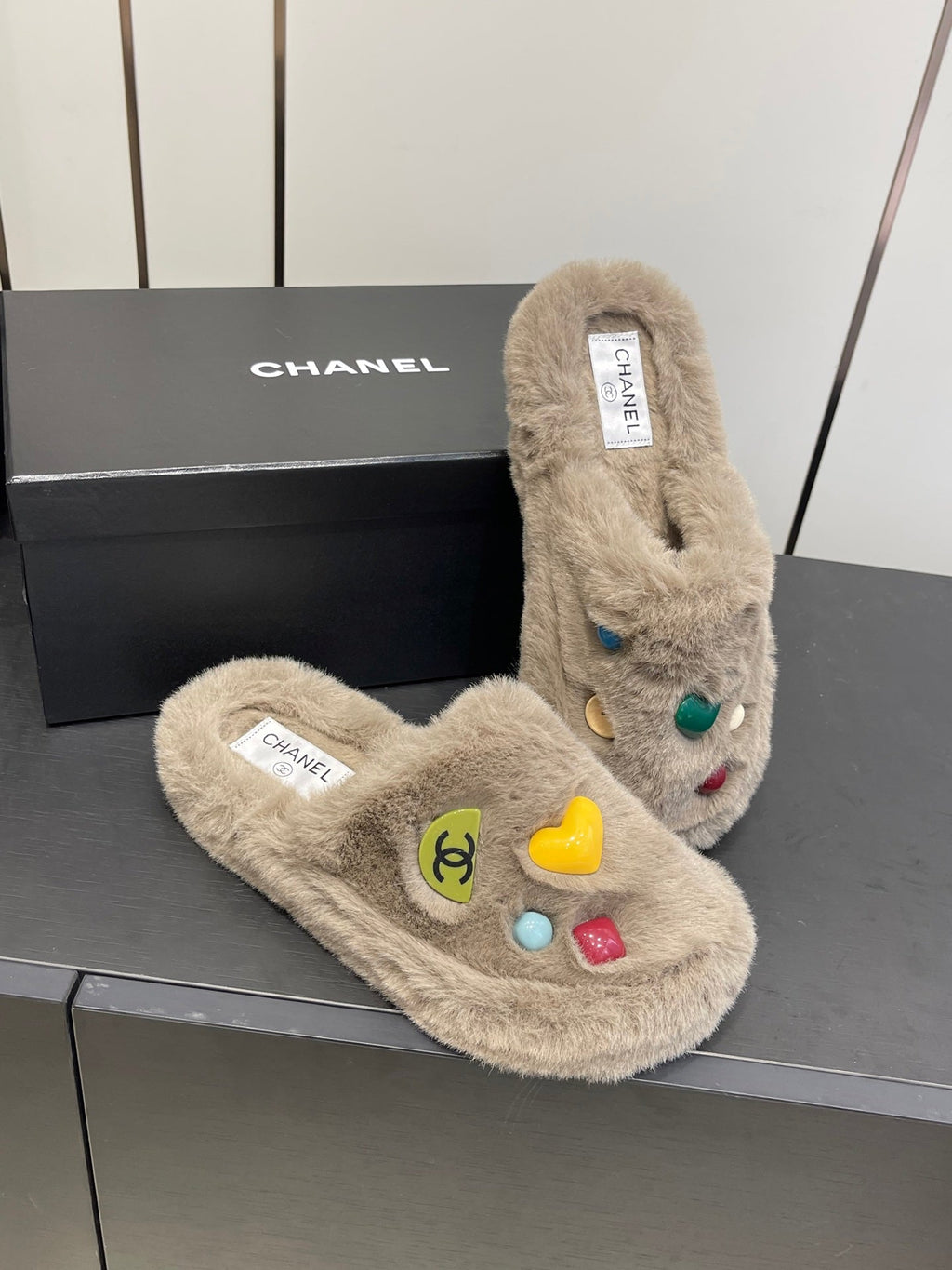 CC Double C Furry Slippers Taupe Fur 554700