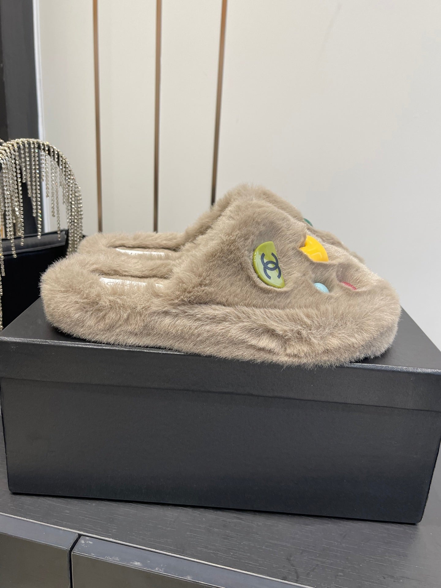 CC Double C Furry Slippers Taupe Fur 554700