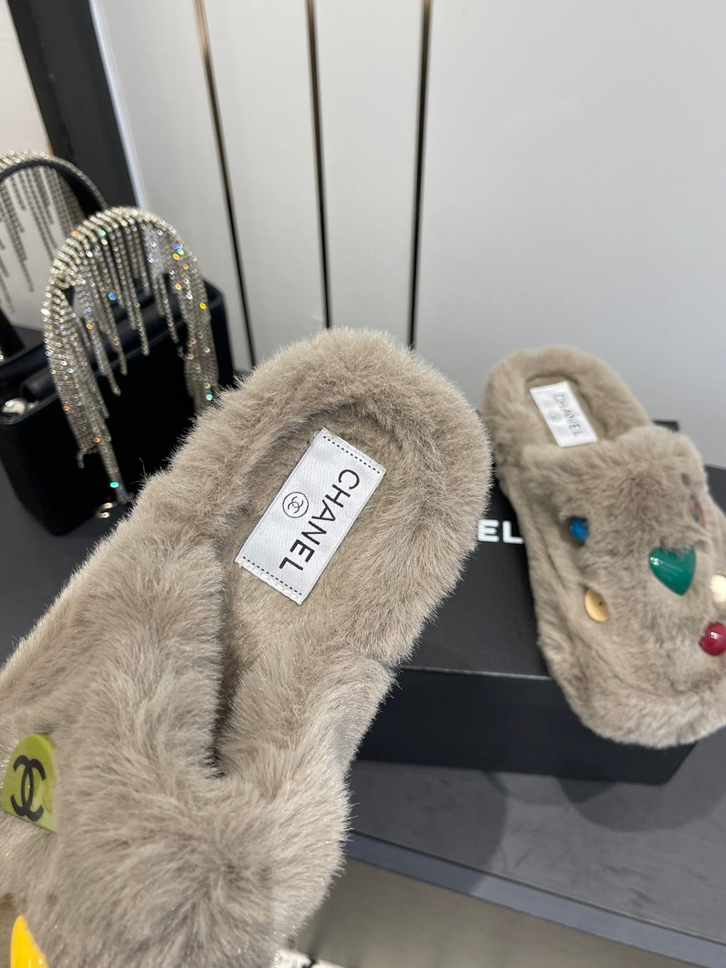 CC Double C Furry Slippers Taupe Fur 554700