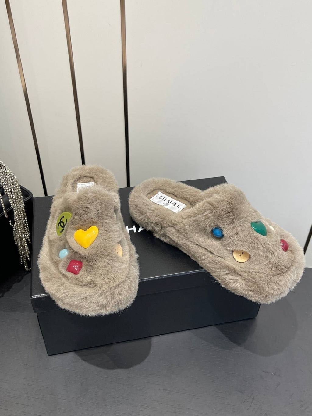 CC Double C Furry Slippers Taupe Fur 554700