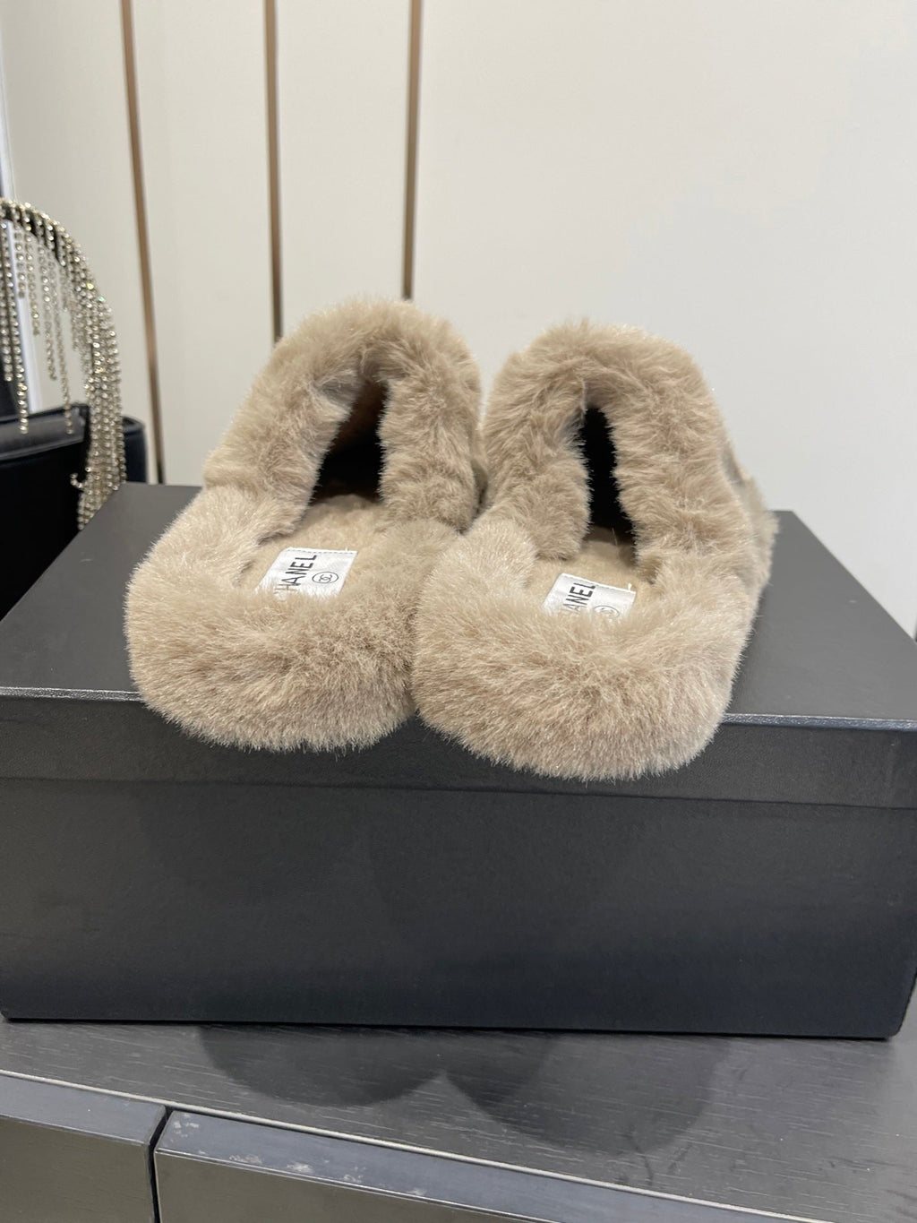 CC Double C Furry Slippers Taupe Fur 554700