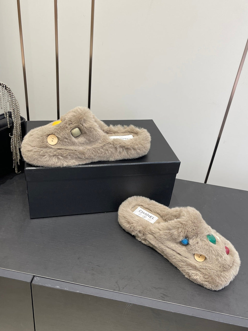 CC Double C Furry Slippers Taupe Fur 554700