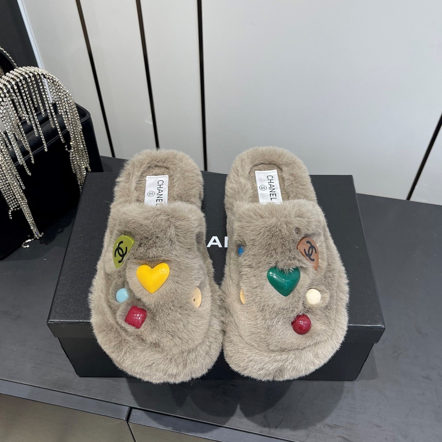 CC Double C Furry Slippers Taupe Fur 554700