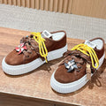 Miumiu 25 Platform Sneakers Brown Yellow Suede Wool 553691