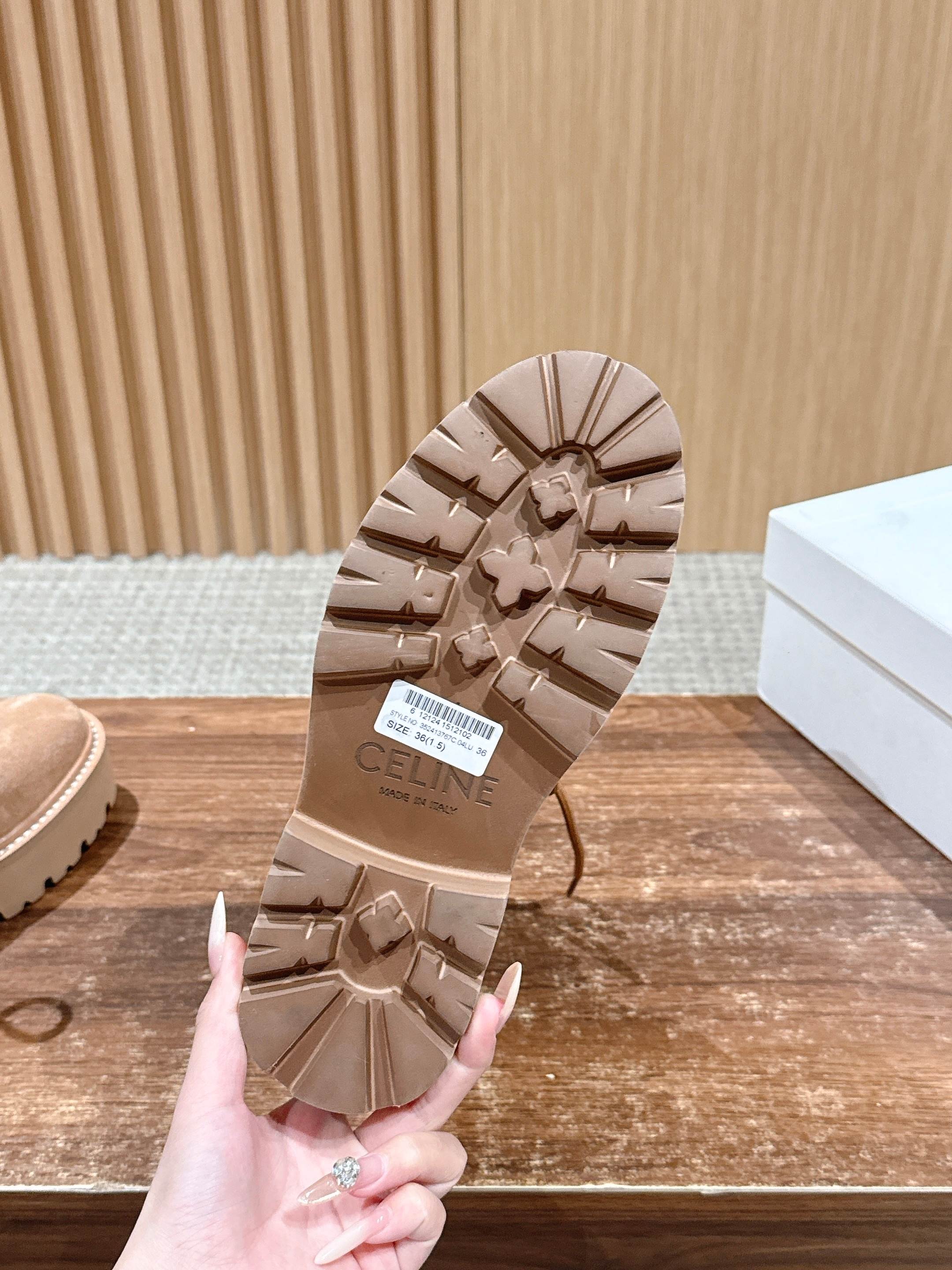 Celine 25 Bulky Lace-up Boot Tan Suede 554012