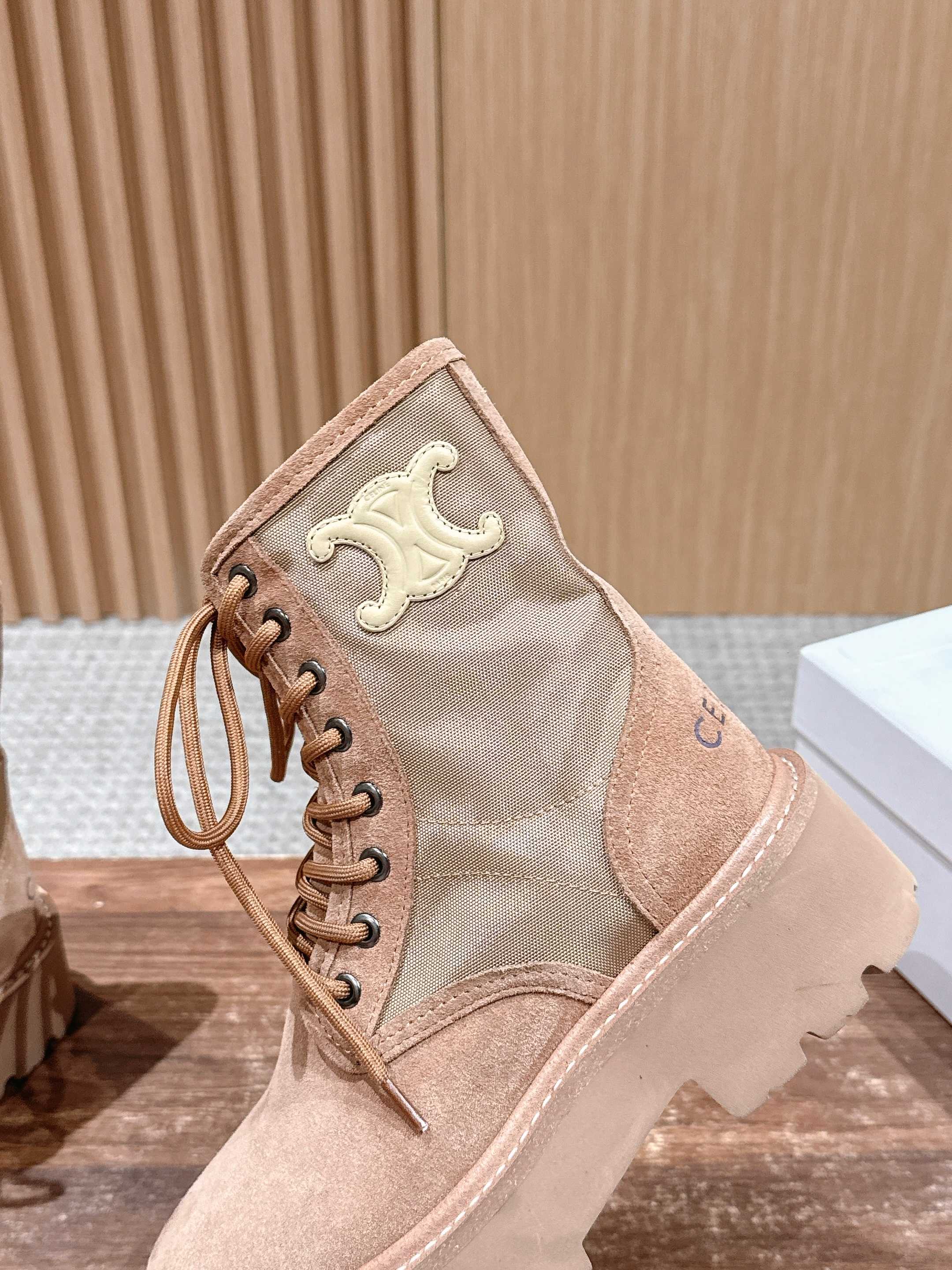 Celine 25 Bulky Lace-up Boot Tan Suede 554012
