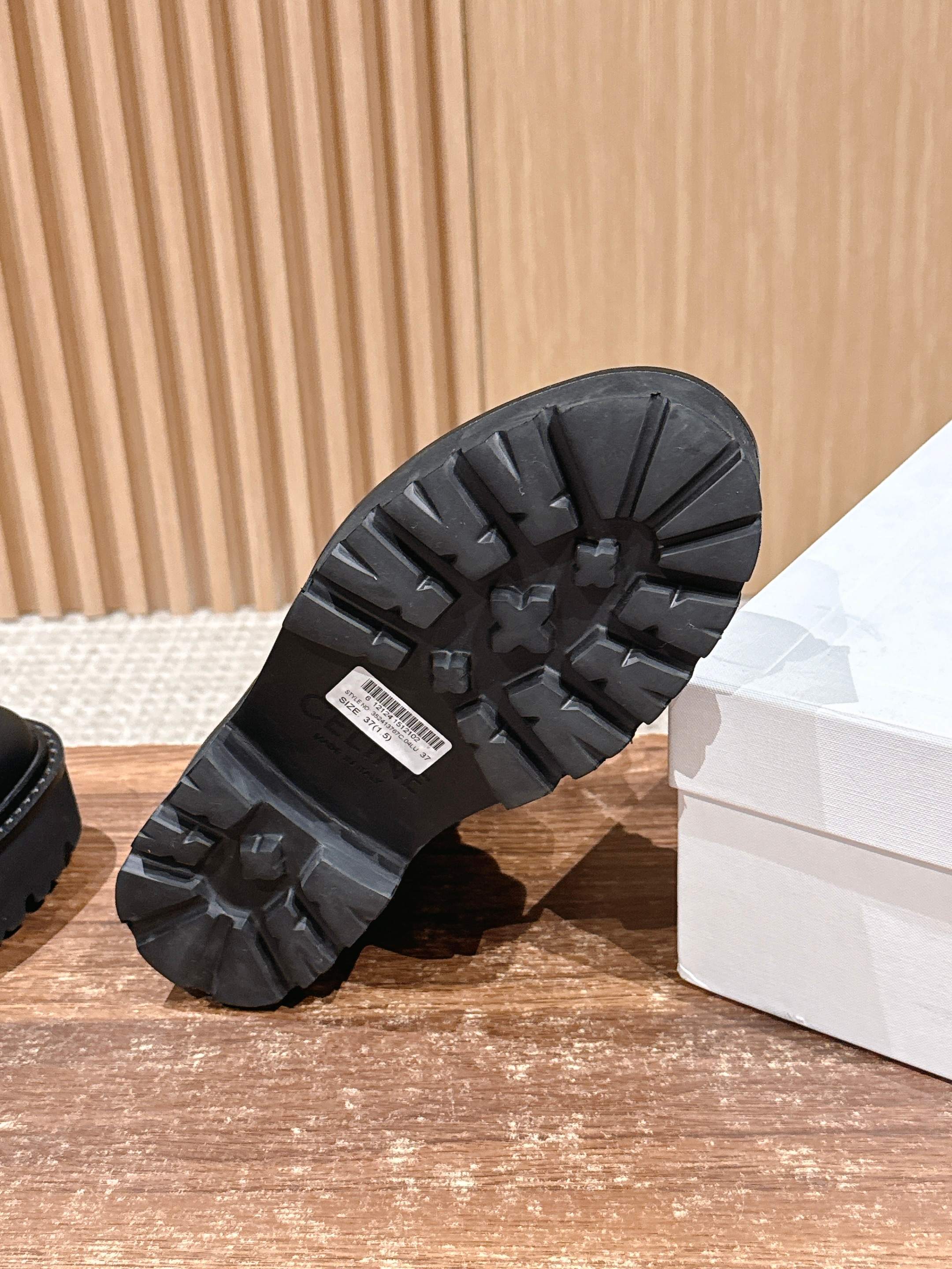 Celine 25 Bulky Lace-up Boot Black Canvas Calfskin 554013