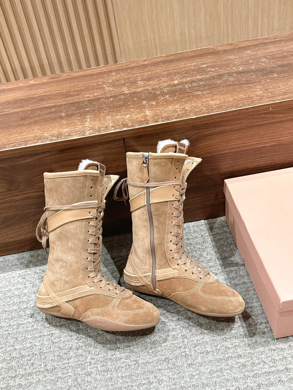 Miumiu 25 Boot Light Brown Suede Calfskin 553692
