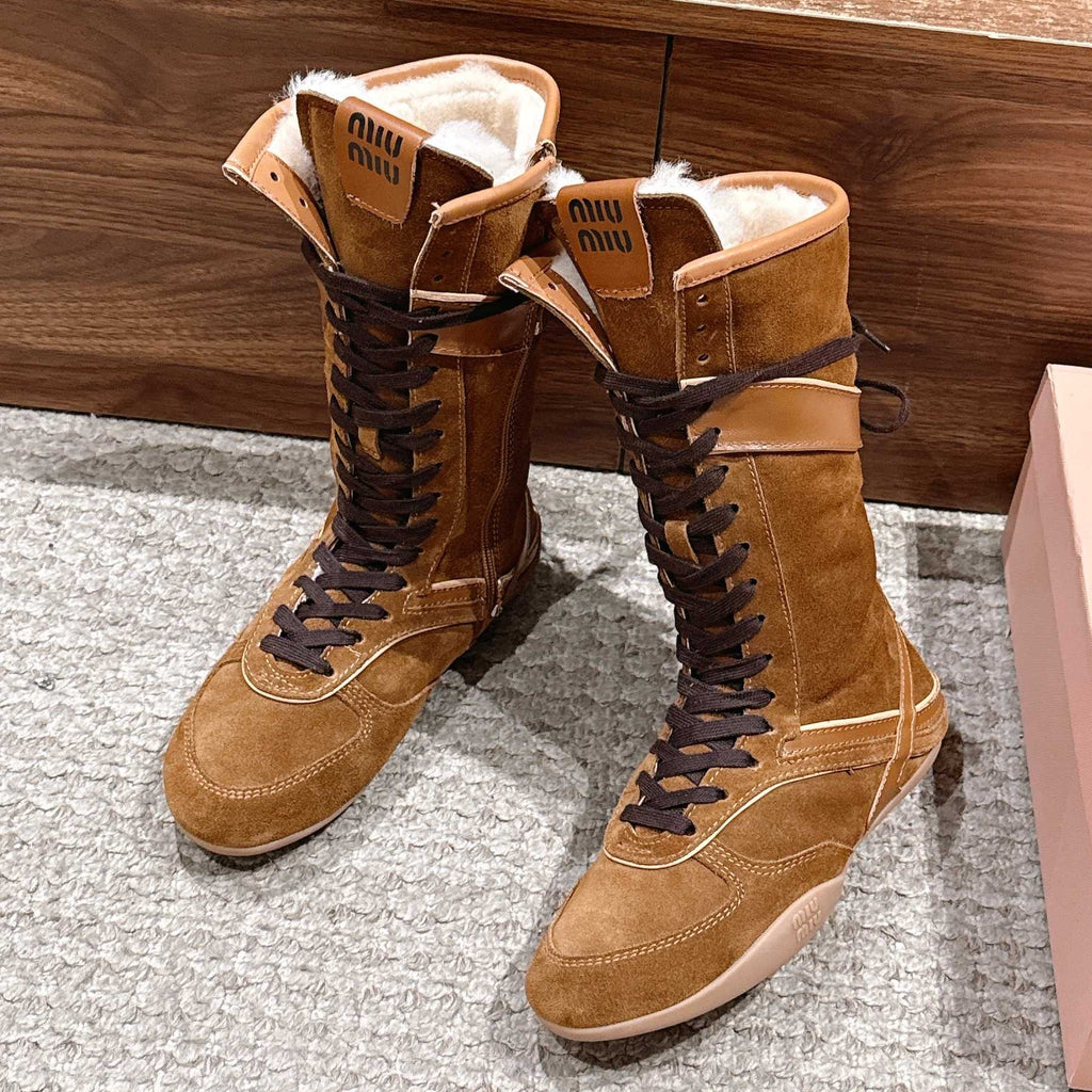 Miumiu 25 Boot Brown Suede Calfskin 553693