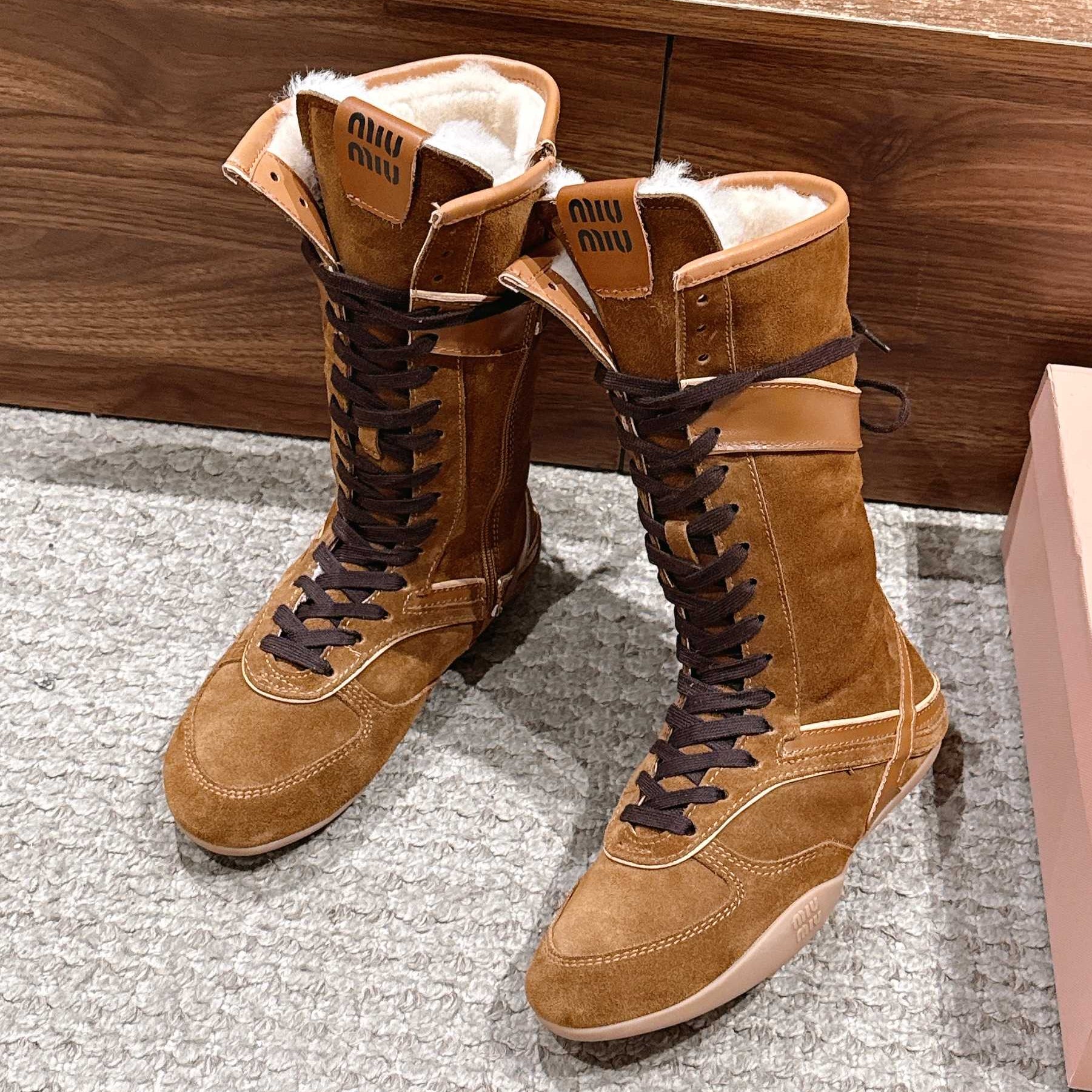 Miumiu 25 Boot Brown Suede Calfskin 553693