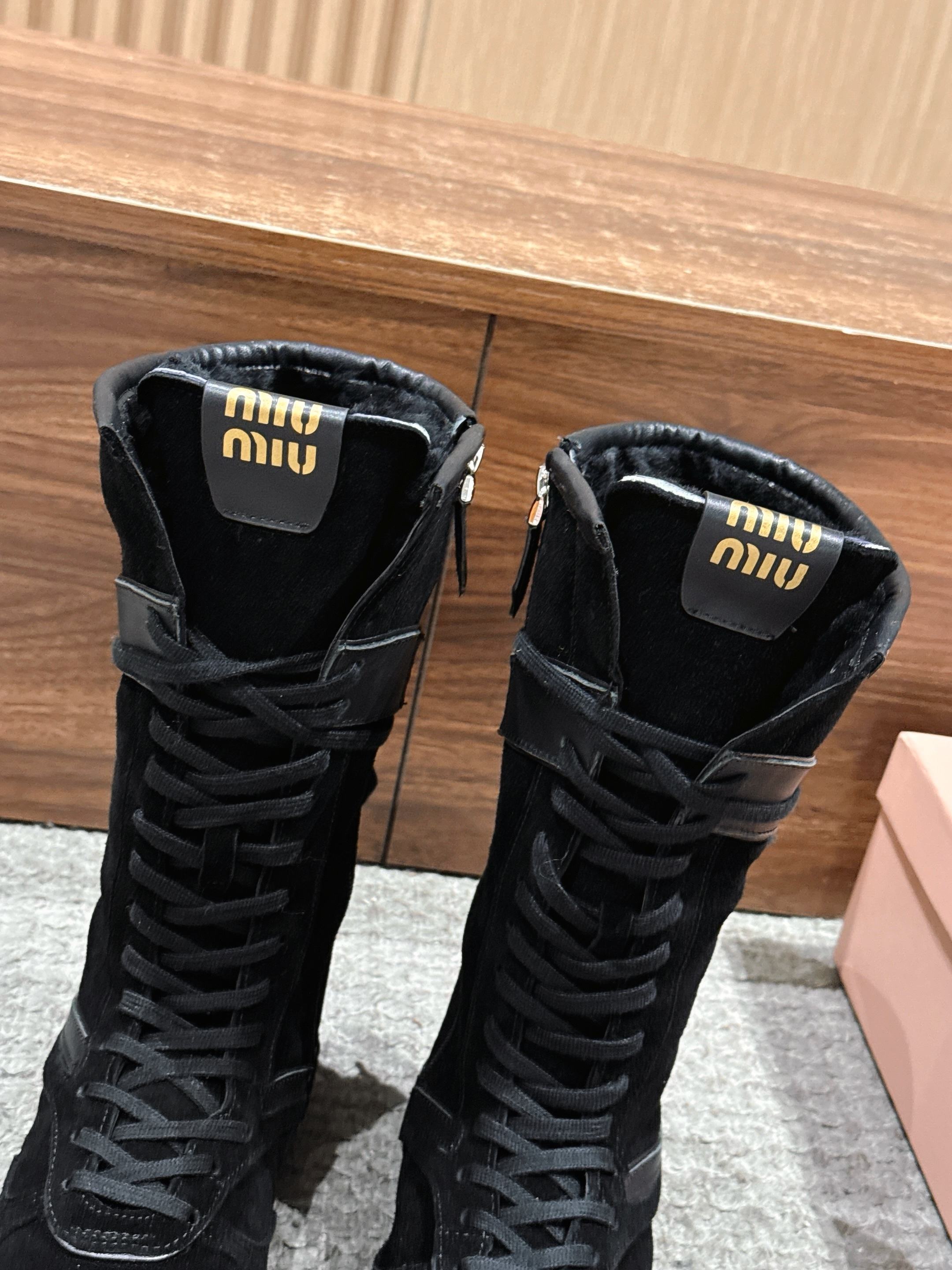 Miumiu 25 Boot Black Suede Calfskin 553694