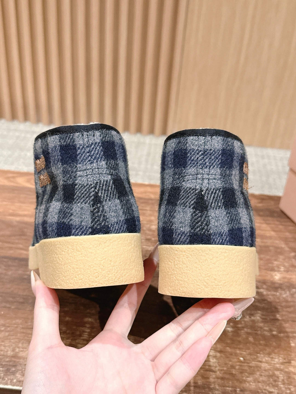 Miumiu 25 Plaid Slip-on Boot Blue Mix White Suede Wool 553703