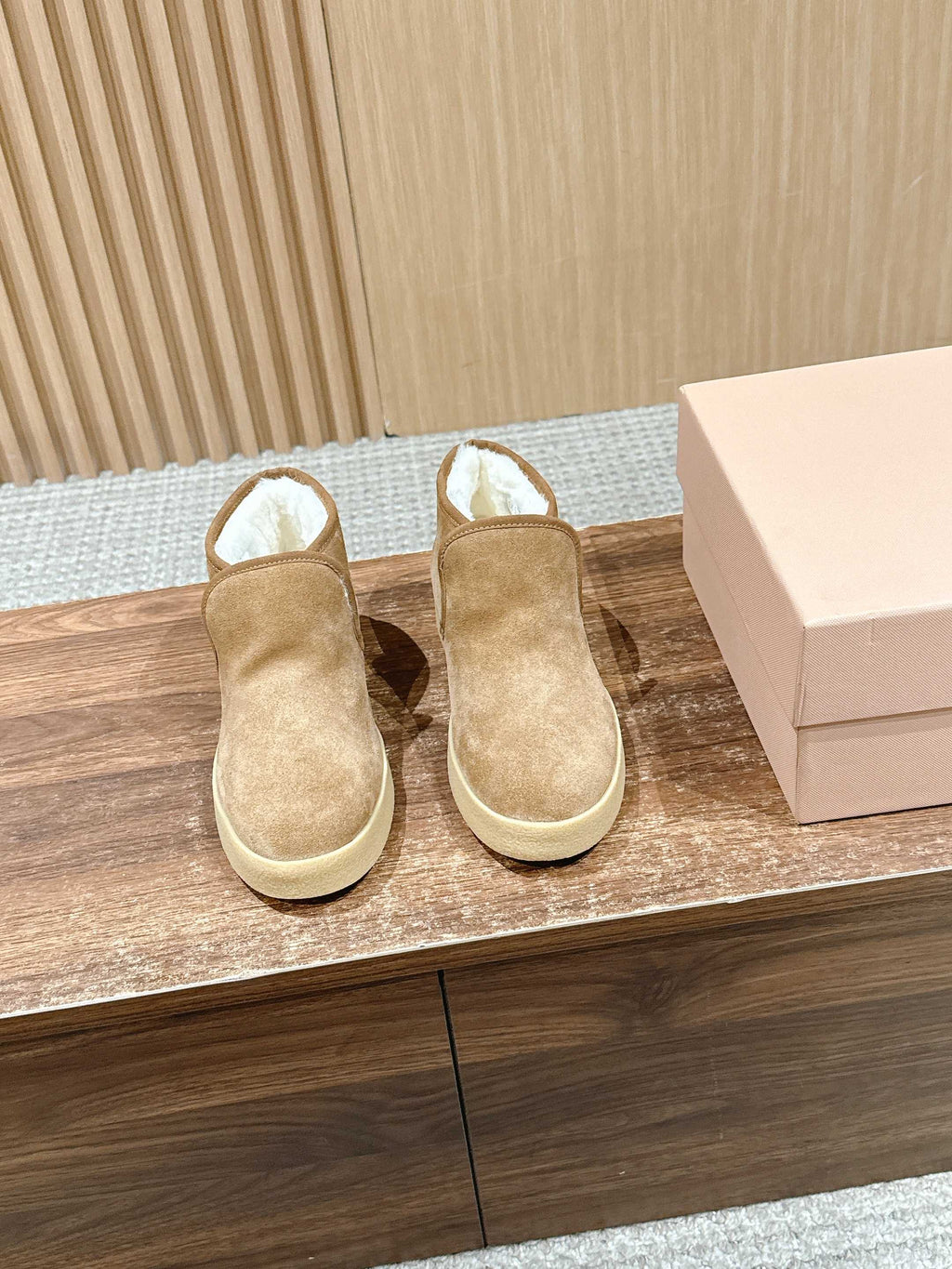 Miumiu 25 Slip-on Boot Light Brown Mix White Suede Wool 553706