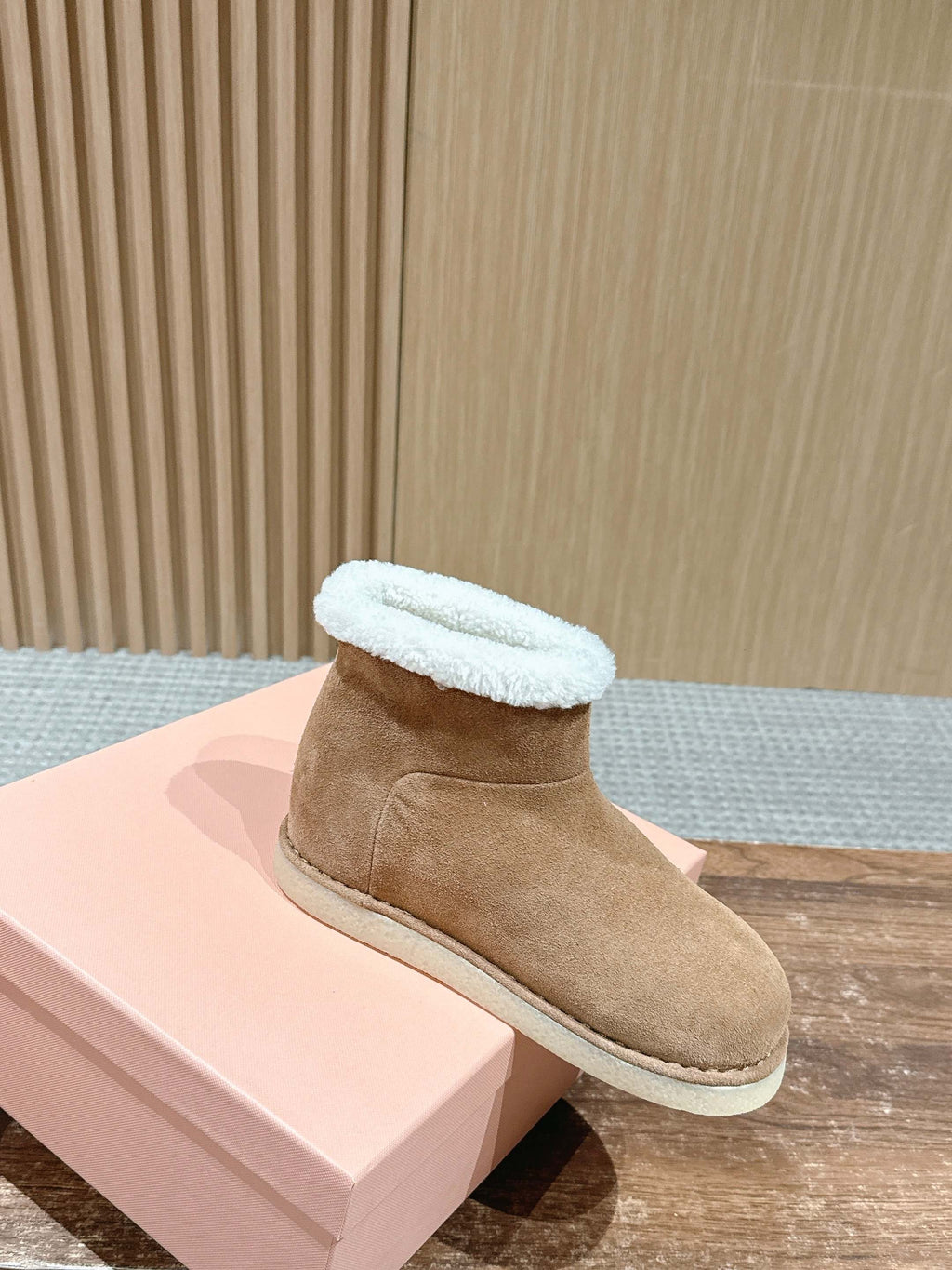 Miumiu 25 Boot Light Brown Mix White Suede Wool 553709